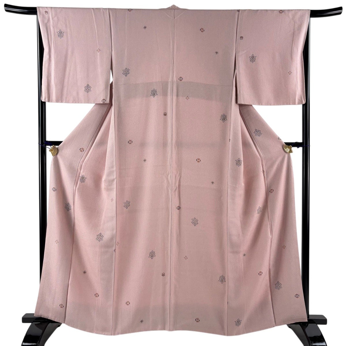 小紋 美品 逸品 身丈162cm 裄丈66cm 正絹 【中古】 小紋 身丈162cm 裄丈66cm M 袷 落款あり 花 地紋 ピンク 正絹 秀品