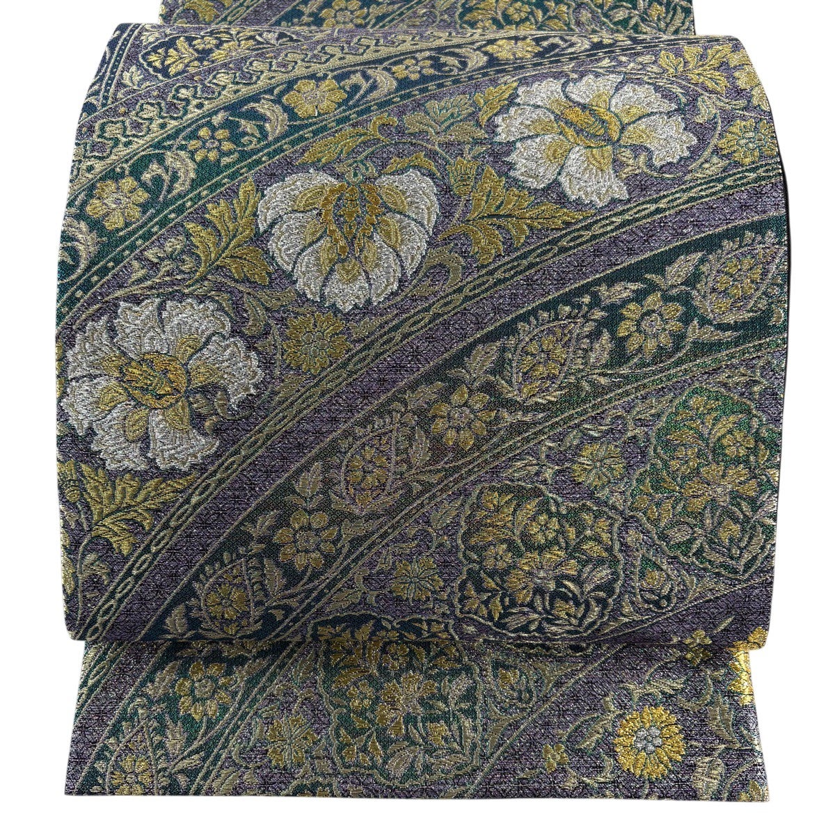 美品】 袋帯 名品 華文 花唐草 箔 黄土色 六通 正絹｜中古・古着