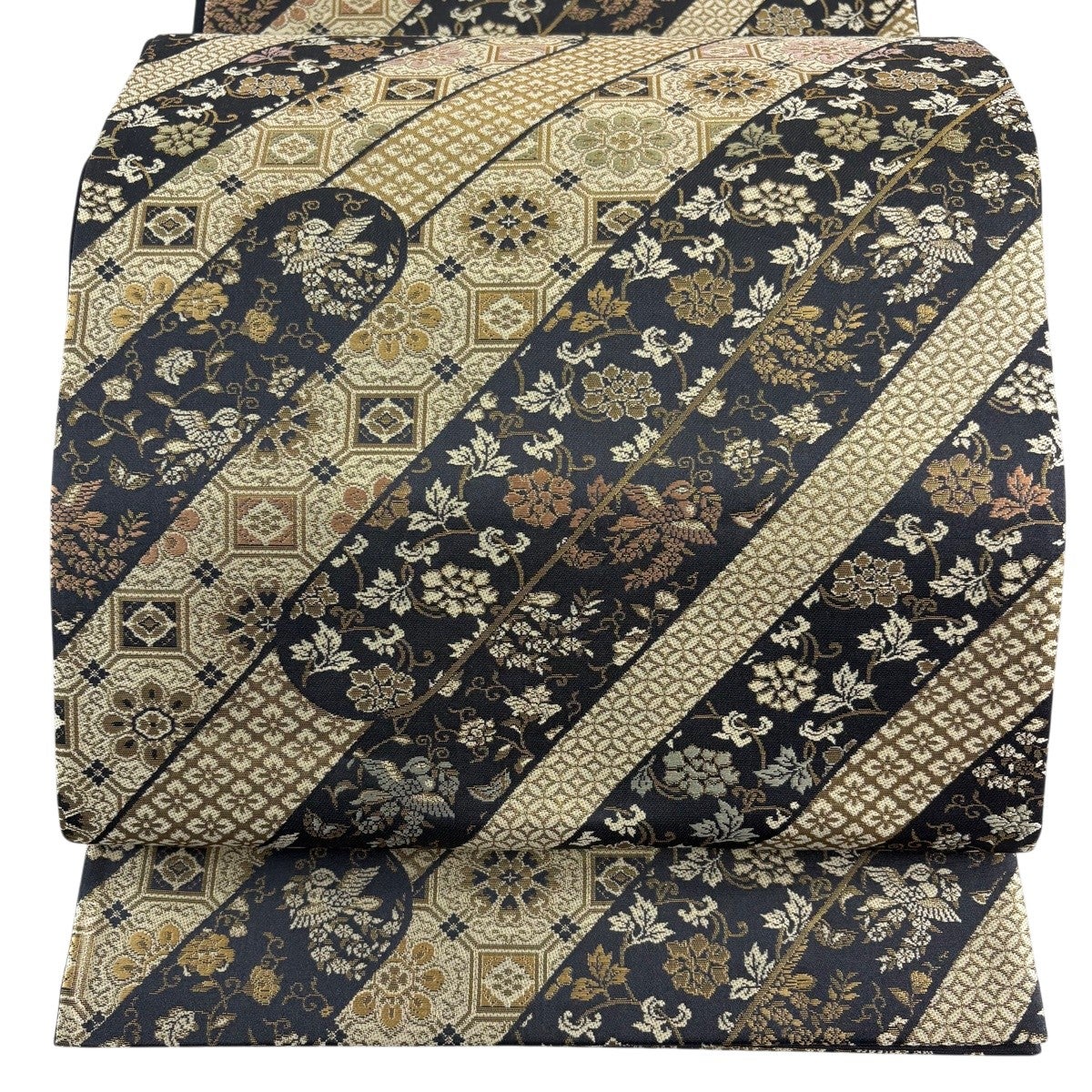 美品】 袋帯 名品 箔屋清兵衛 落款あり 悠久の美 華文 花唐草 箔 青