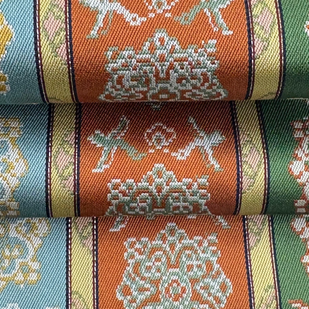 美品】 開き名古屋帯 逸品 龍村美術織物 比翼仕立て 唐花雙鳥長斑錦 金