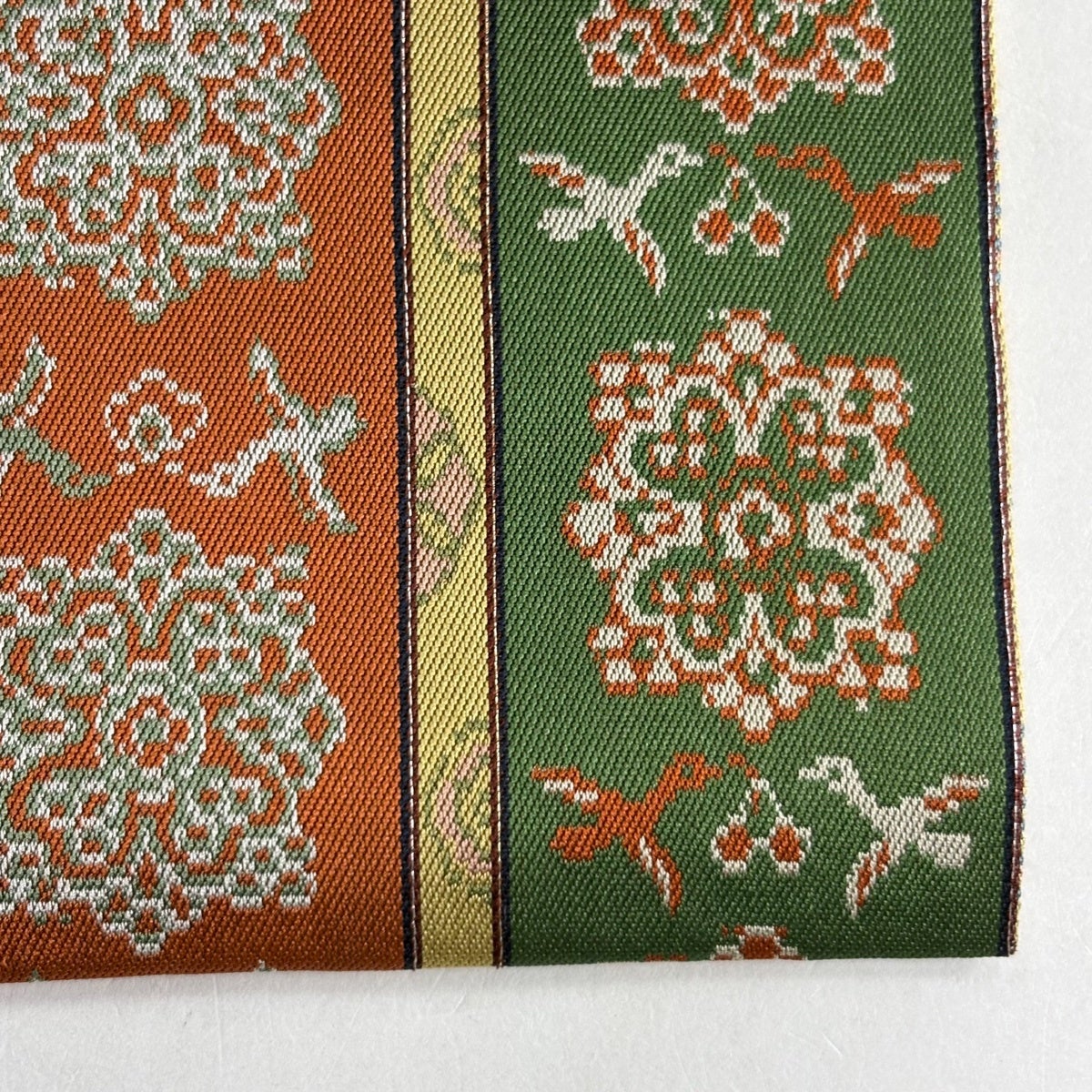 美品】 開き名古屋帯 逸品 龍村美術織物 比翼仕立て 唐花雙鳥長斑錦 金