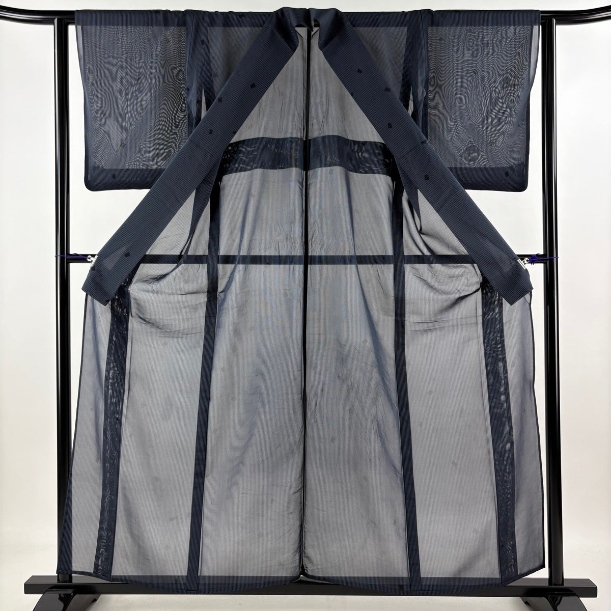 紬 身丈158cm 裄丈62.5cm S 薄物 夏紬 縦縞 幾何学 紺色 正絹 秀品