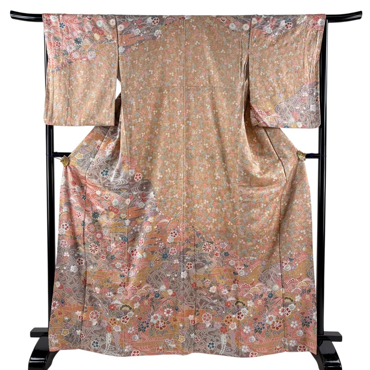 訪問着 身丈164.5cm 裄丈66cm 正絹 秀品 【中古】 30%OFF 訪問着 身丈164cm 裄丈66cm M 袷 草花 霞 金彩 ピンク 正絹 秀