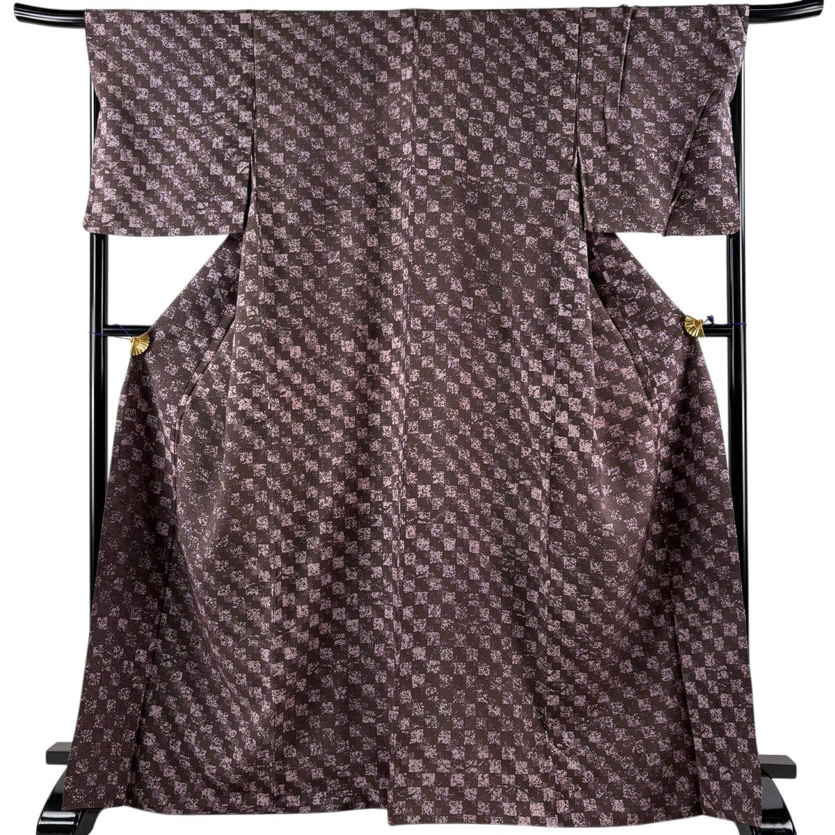 小紋 身丈177.5cm 裄丈72.5cm 正絹 秀品 【中古】 美品】 小紋 身丈157.5cm 裄丈65.5cm M 単衣 色紙 草花 濃紫 正絹 秀品
