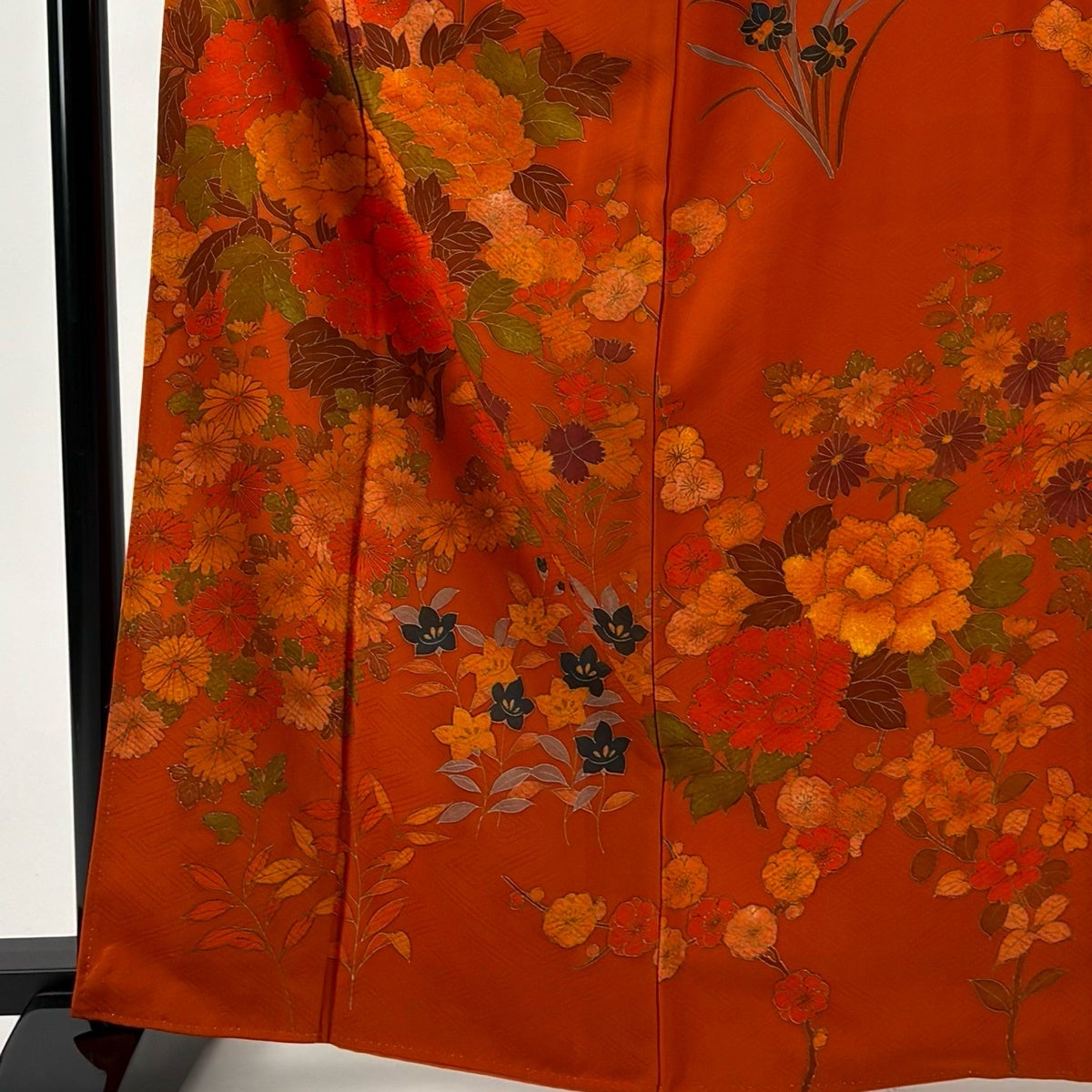 訪問着 身丈165cm 裄丈64cm M 袷 牡丹 草花 金彩 ぼかし オレンジ 正絹
