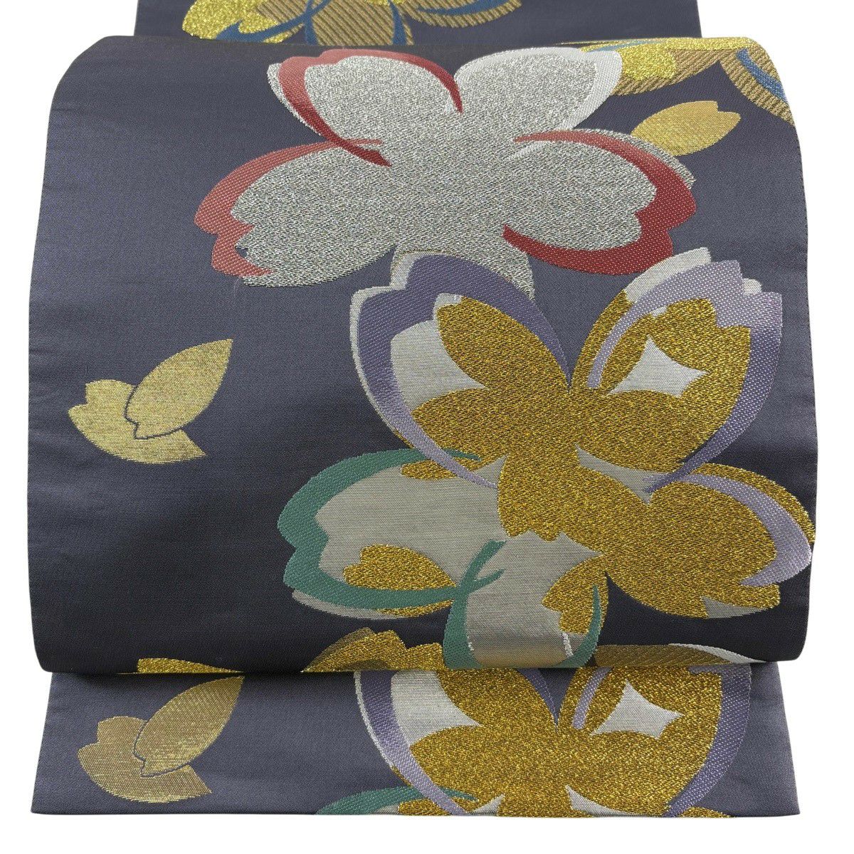 名古屋帯 秀品 桜 桜の花びら 金彩 黒 正絹｜中古・古着・リサイクル