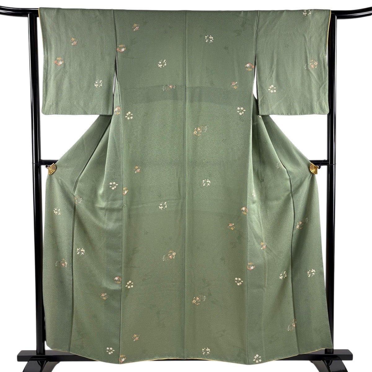 小紋 身丈157.5cm 裄丈62cm S 袷 花丸文 地紋 金彩 灰紫 正絹 秀品