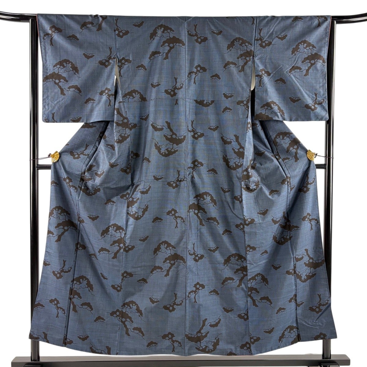 紬 身丈155cm 裄丈64cm M 袷 松 藍色 正絹 優品｜中古・古着