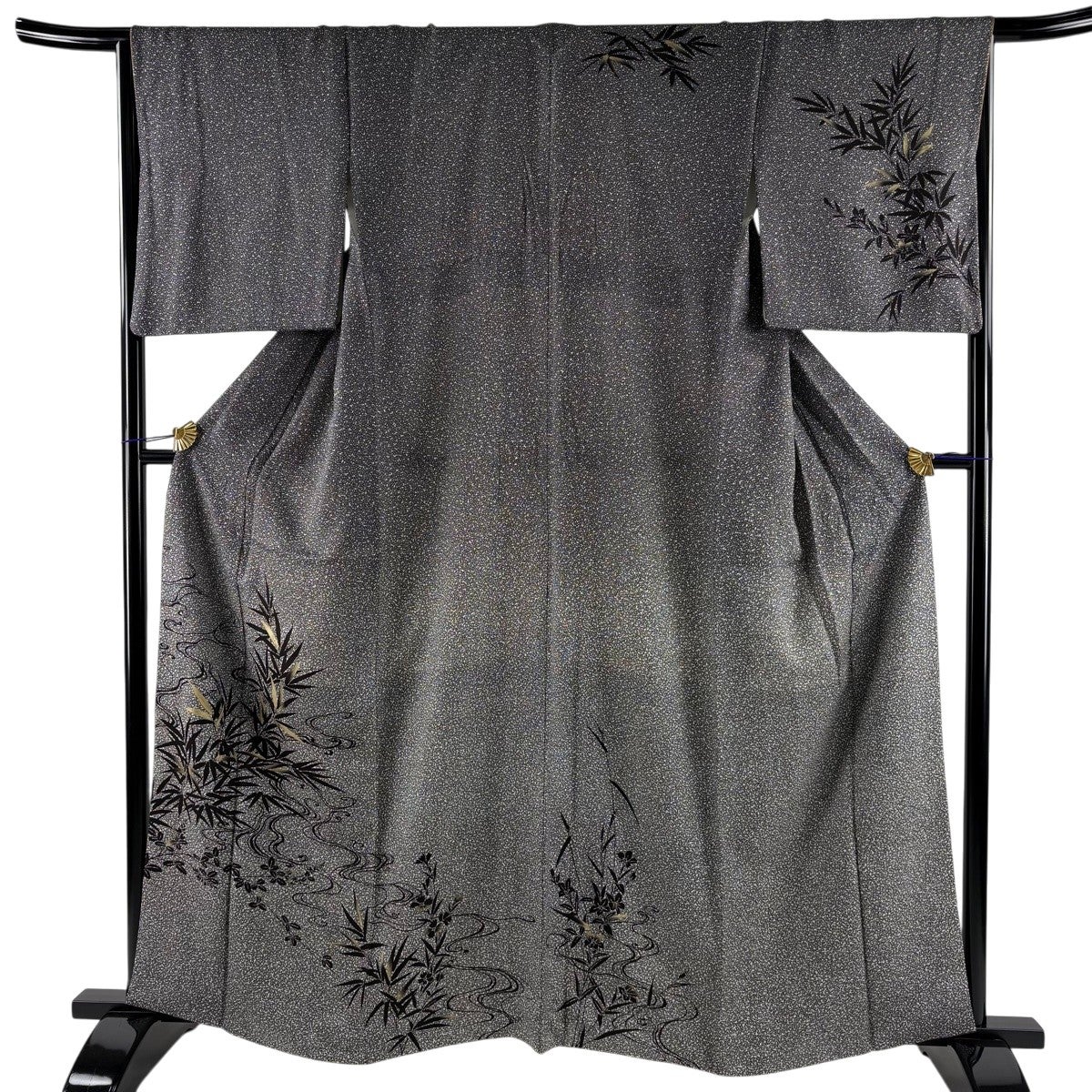 訪問着 身丈162cm 裄丈66cm M 袷 幾何学 金糸 金彩 墨色 正絹 秀品