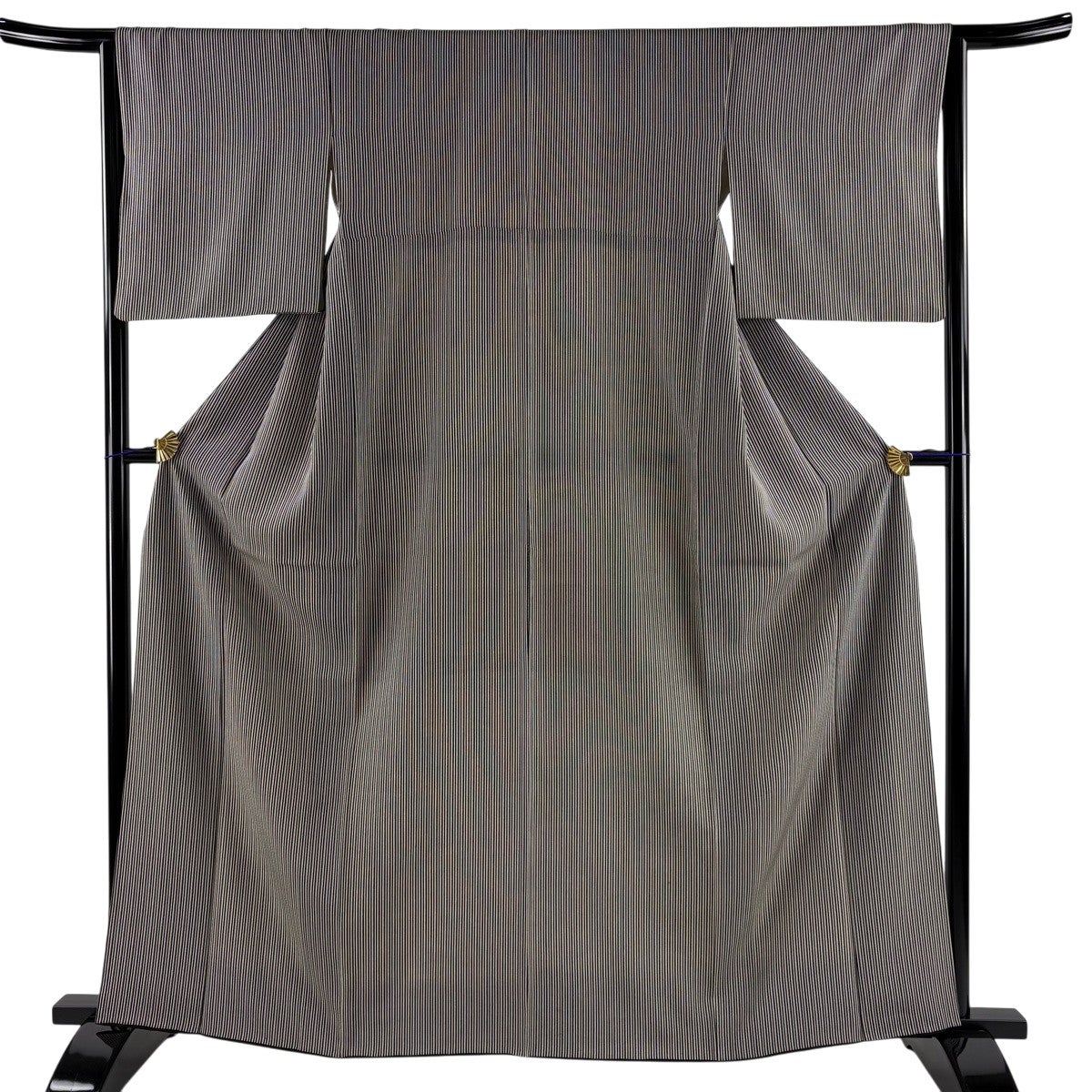 小紋 身丈168cm 裄丈67.5cm L 薄物 絽 縦縞 黒灰 正絹 秀品｜中古