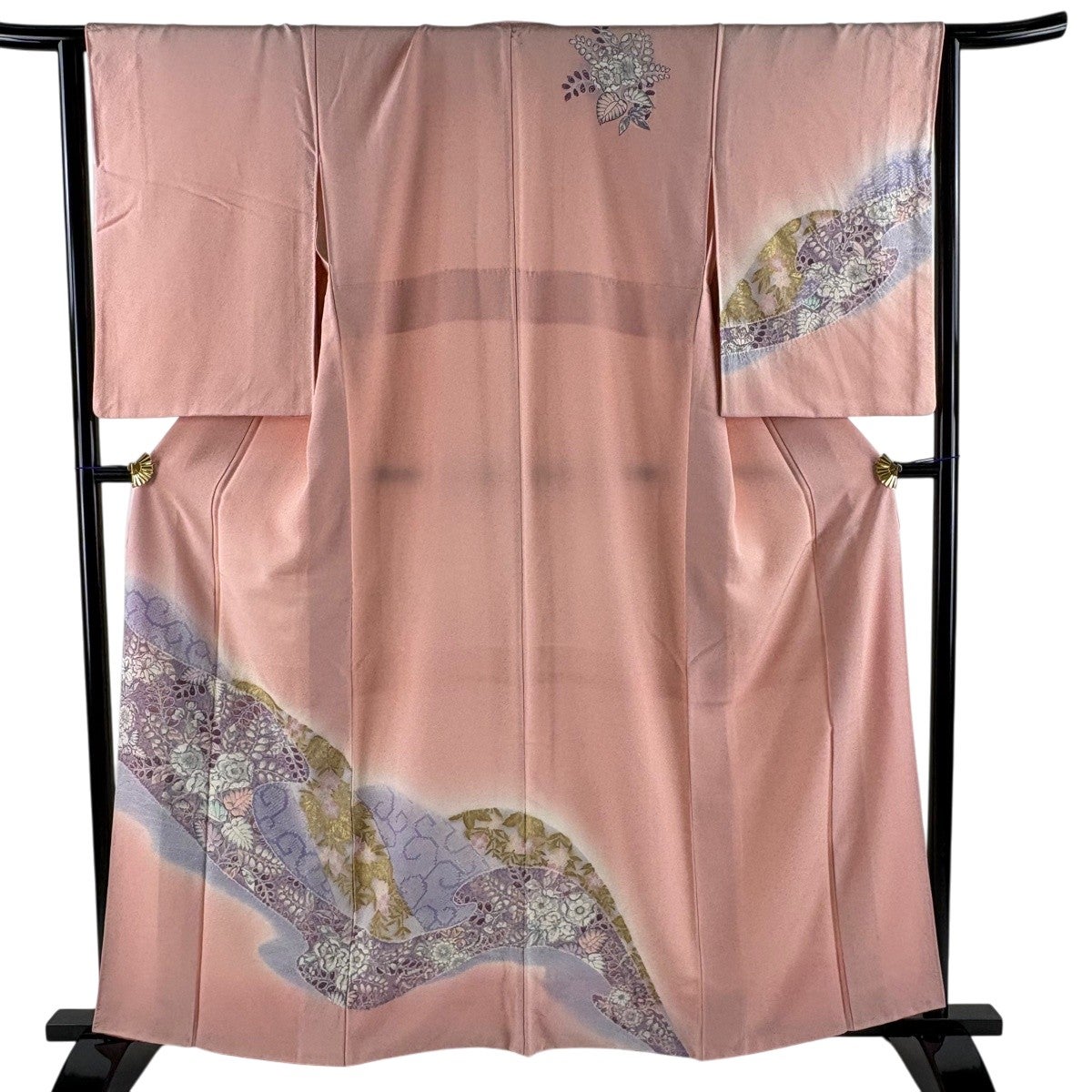 振袖 身丈156.5cm 裄丈64cm M 袷 辻が花柄 金糸 金彩 青 正絹 名品