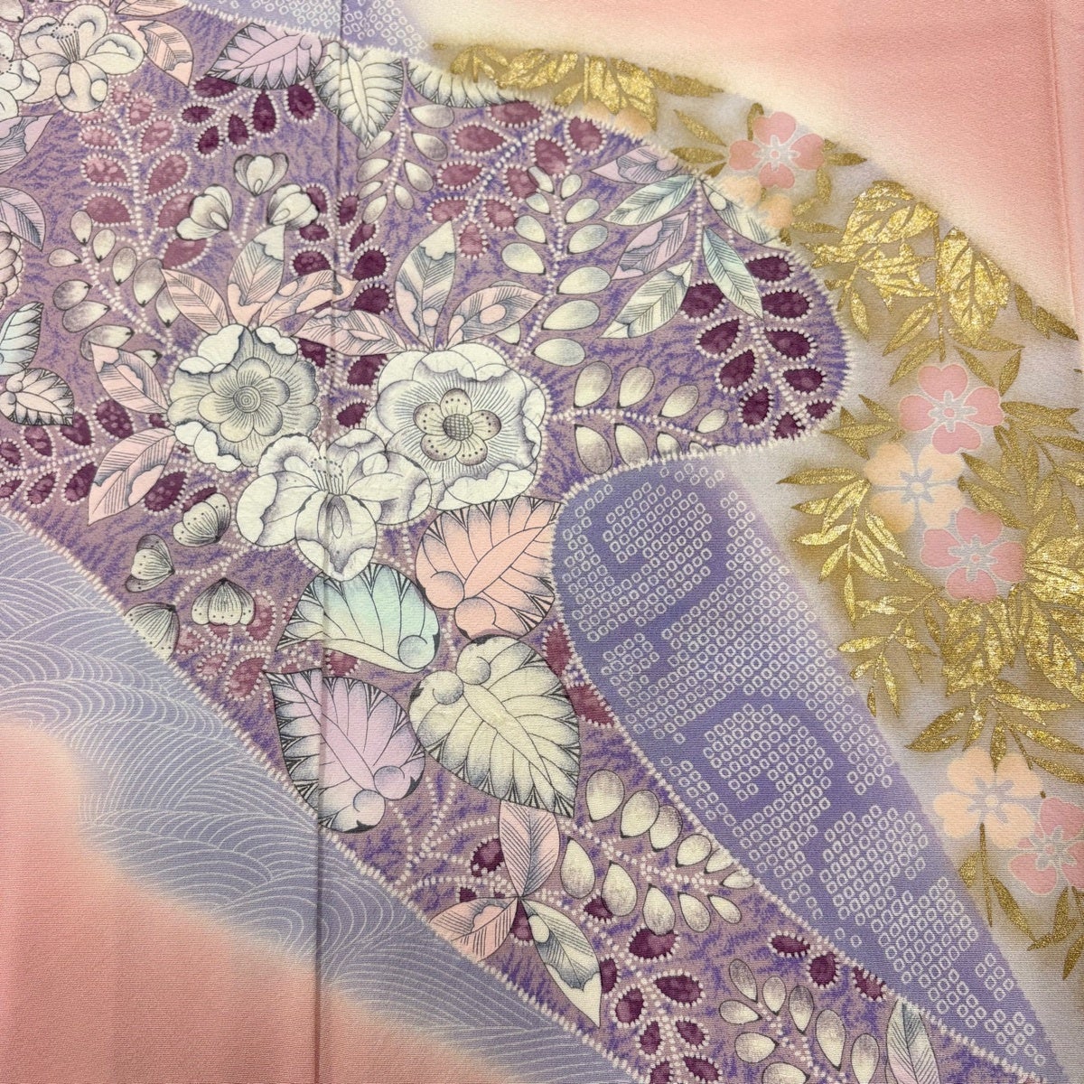 訪問着 身丈160.5cm 裄丈65cm M 袷 辻が花柄 霞 金彩 ぼかし ピンク