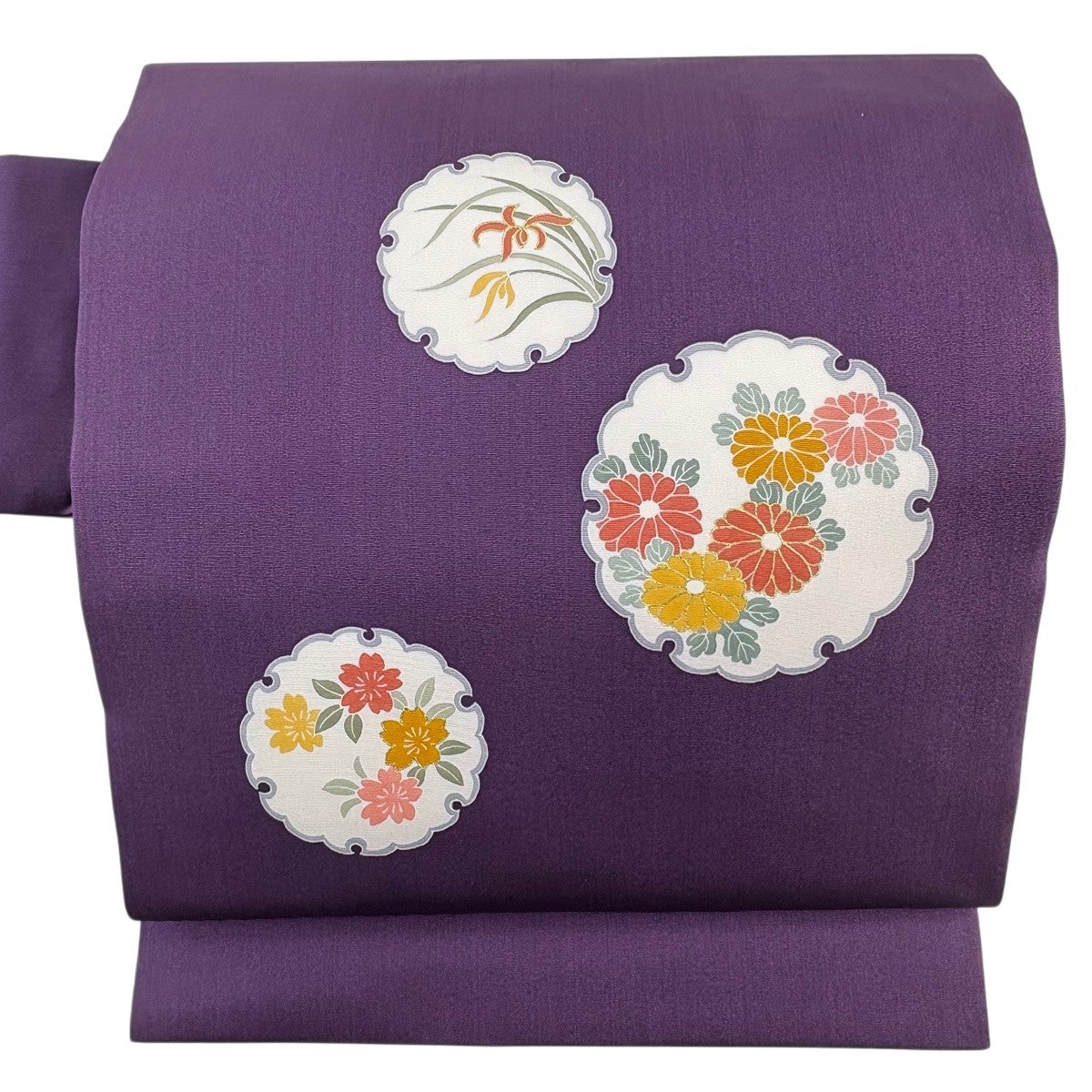 名古屋帯 優品 雪輪 花鳥 金銀糸 刺繍 薄ピンク 正絹｜中古・古着