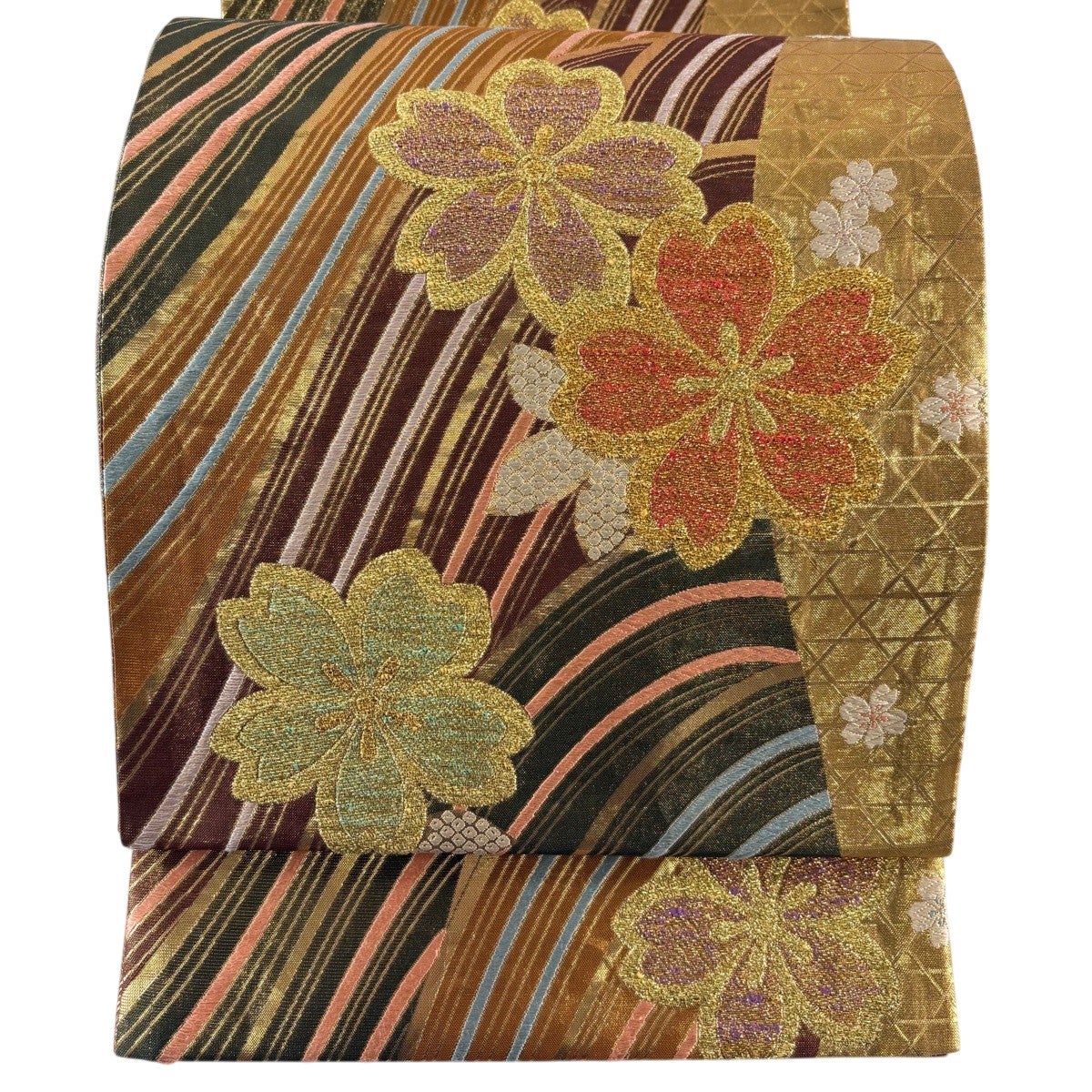 美品】 袋帯 秀品 加賀藩大名行列 箔 金糸 金色 六通 正絹｜中古・古着
