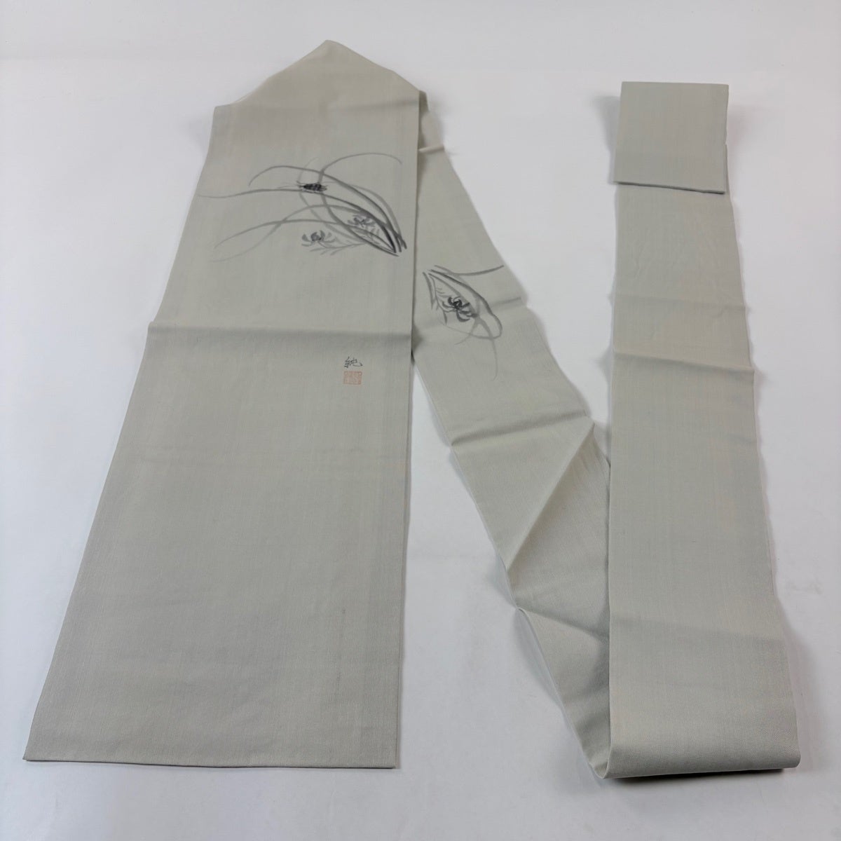 70%OFF 名古屋帯 秀品 落款あり 夏帯 紬地 昆虫 草花 ベージュ 正絹