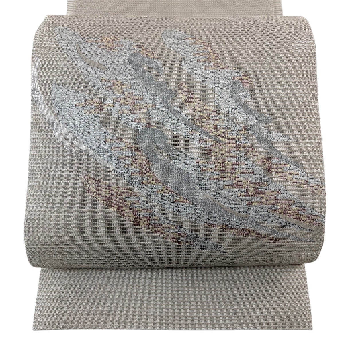 美品】 名古屋帯 優品 夏帯 絽 八寸名古屋帯 幾何学模様 朱色 正絹
