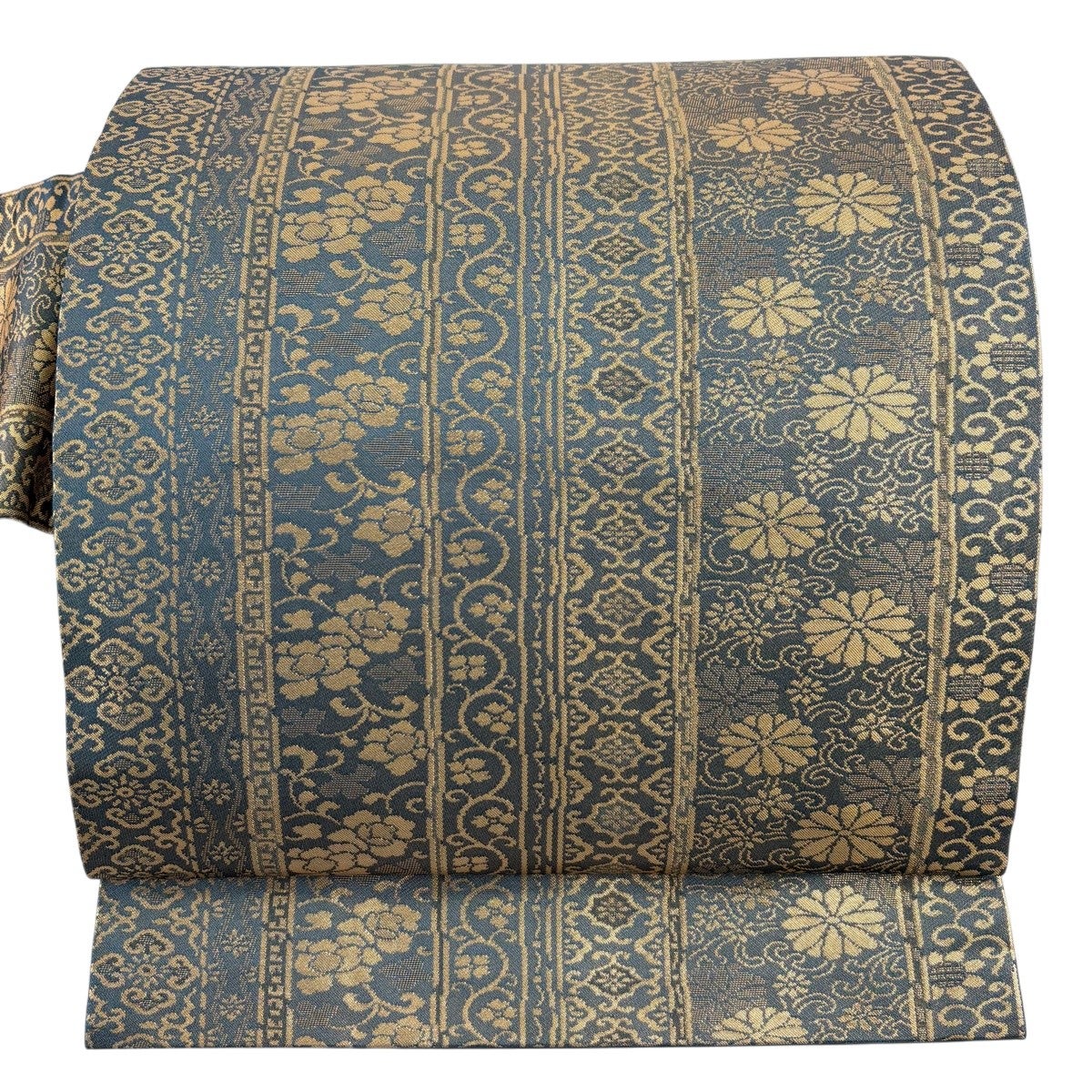美品】 名古屋帯 優品 花唐草 幾何学模様 箔 金色 正絹｜中古・古着