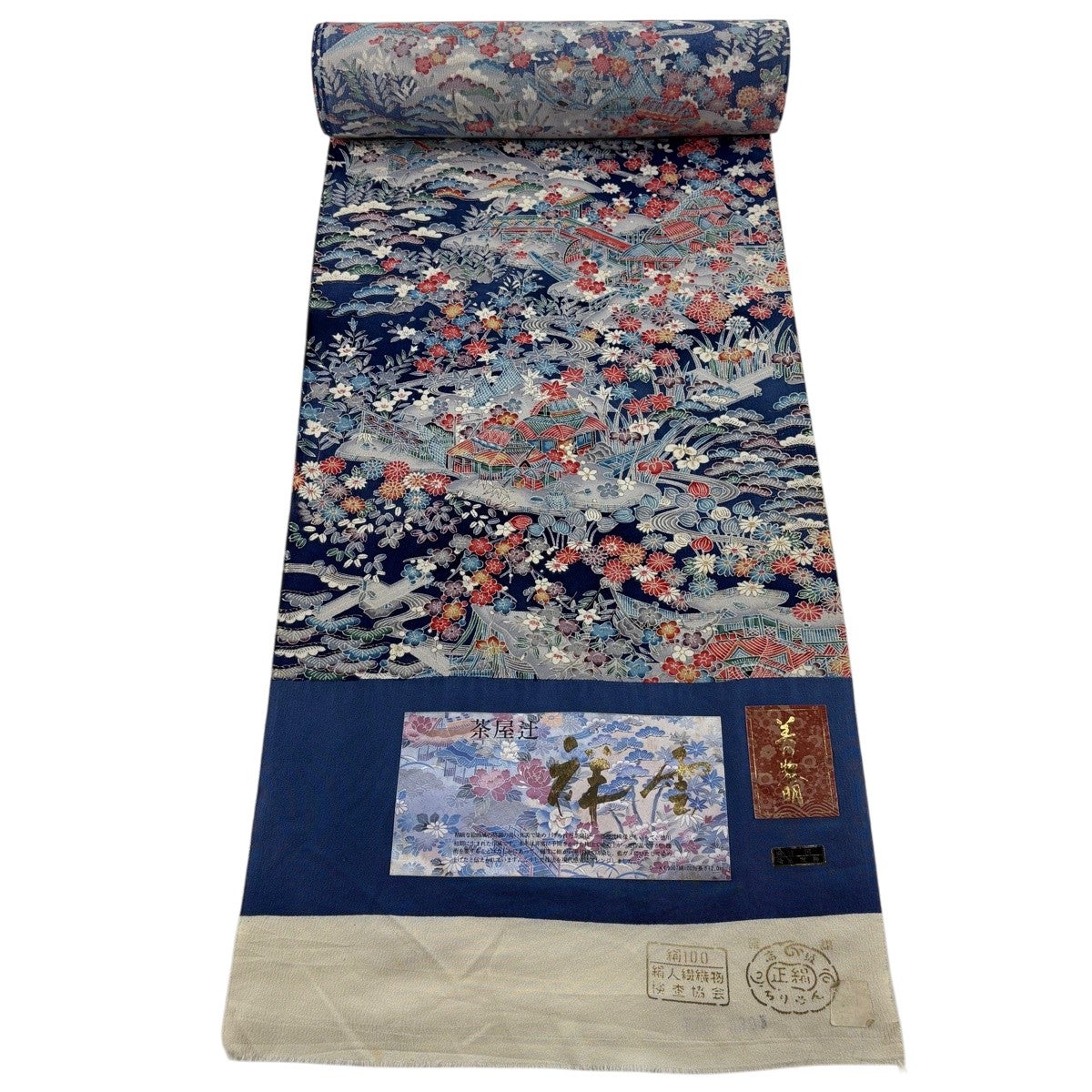 反物 秀品 小紋 古代縞 縮緬 茶緑色 正絹｜中古・古着・リサイクル着物