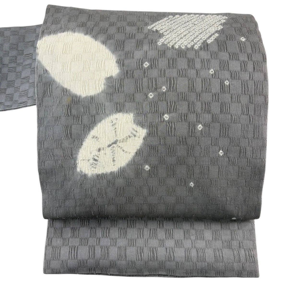 50%OFF 【美品】 名古屋帯 名品 猫 葉柄 縮緬 抹茶色 正絹 K50｜中古