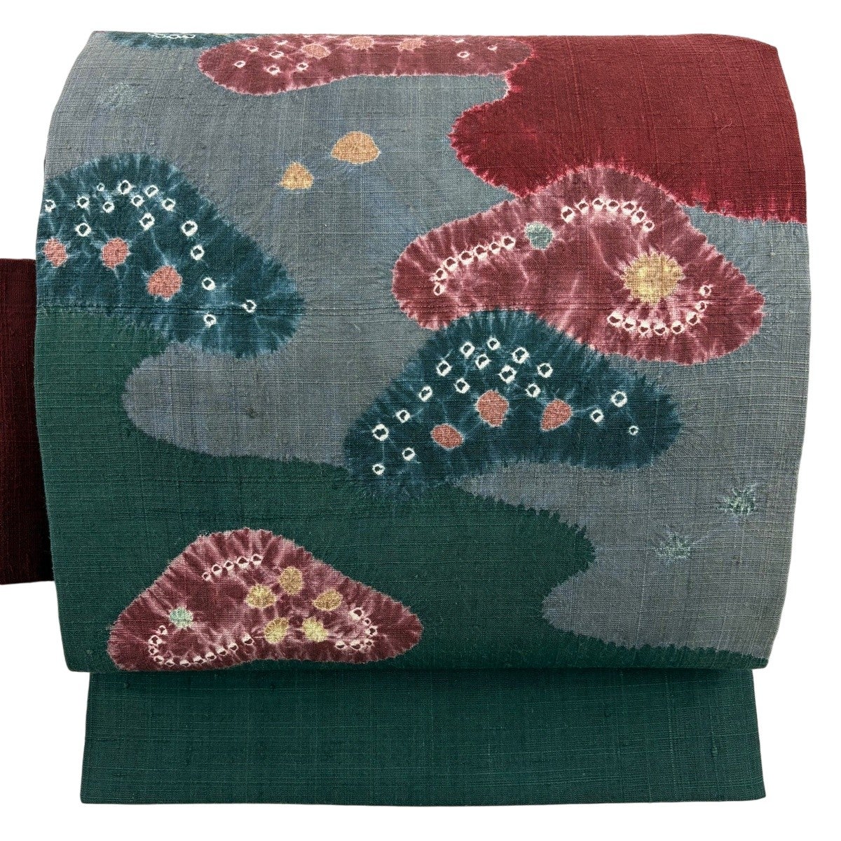 70%OFF 【美品】 名古屋帯 秀品 紬地 幾何学模様 絞り 緑 正絹 K70