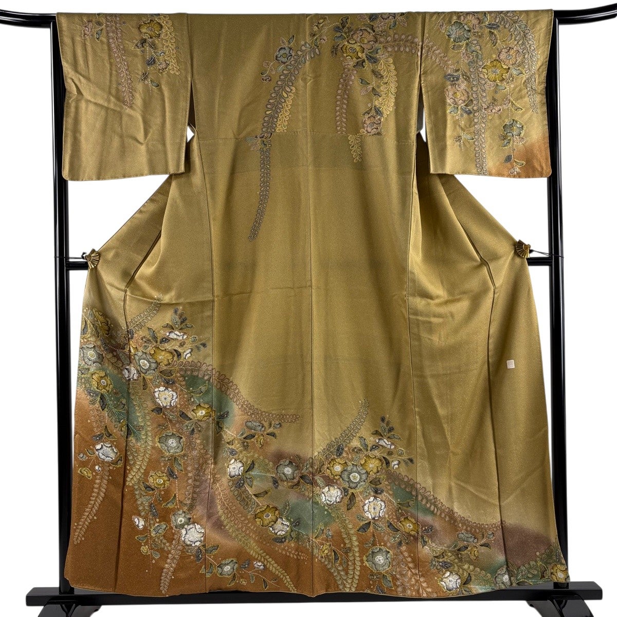 訪問着 身丈170cm 裄丈68.5cm L 袷 辻が花 金彩 ぼかし薄黄土色 訪問着 身丈159.5cm 裄丈64cm M 袷 辻が花柄 流水 金彩 染め分け 青