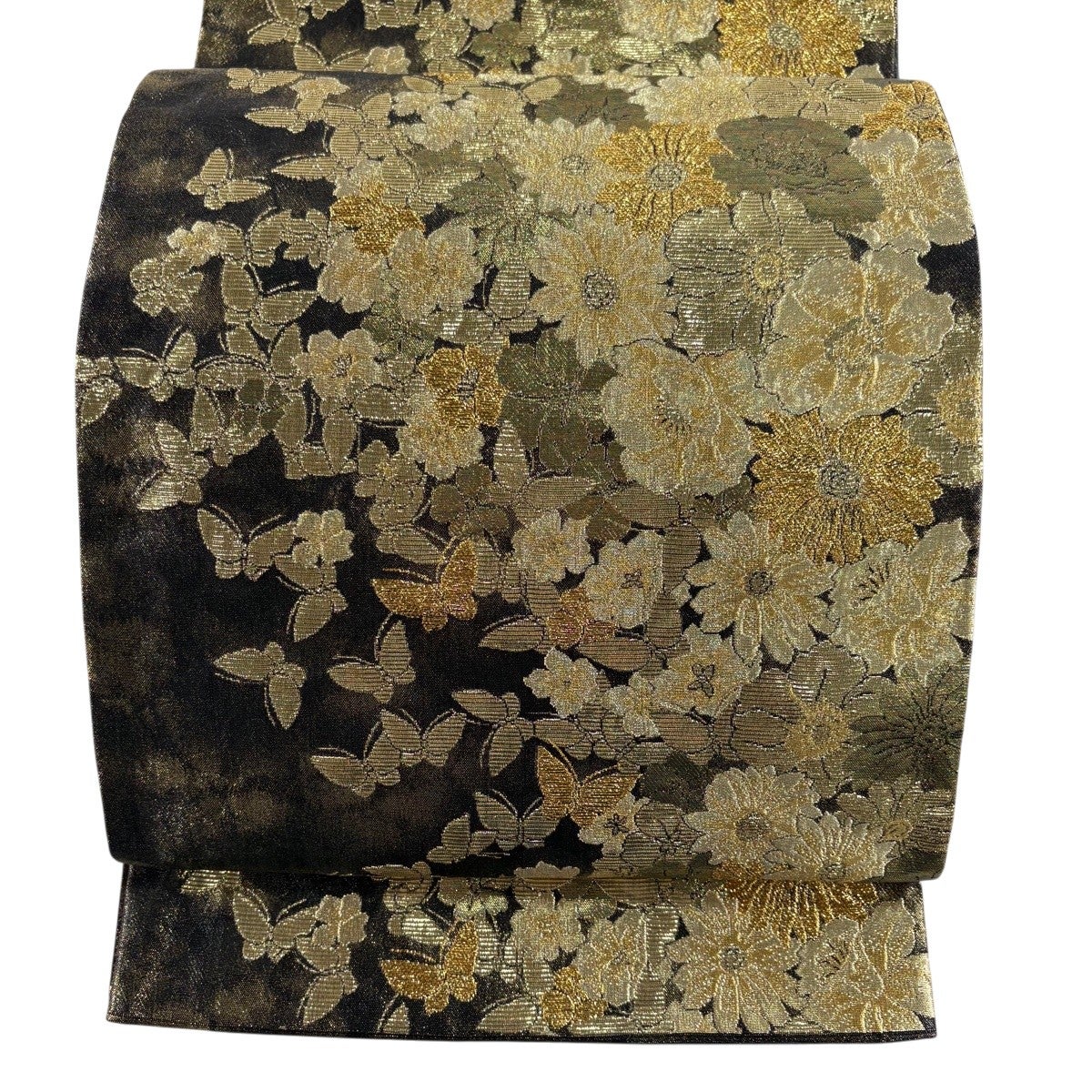 美品】 袋帯 秀品 やまと 草花 箔 金糸 黒 六通 正絹｜中古・古着