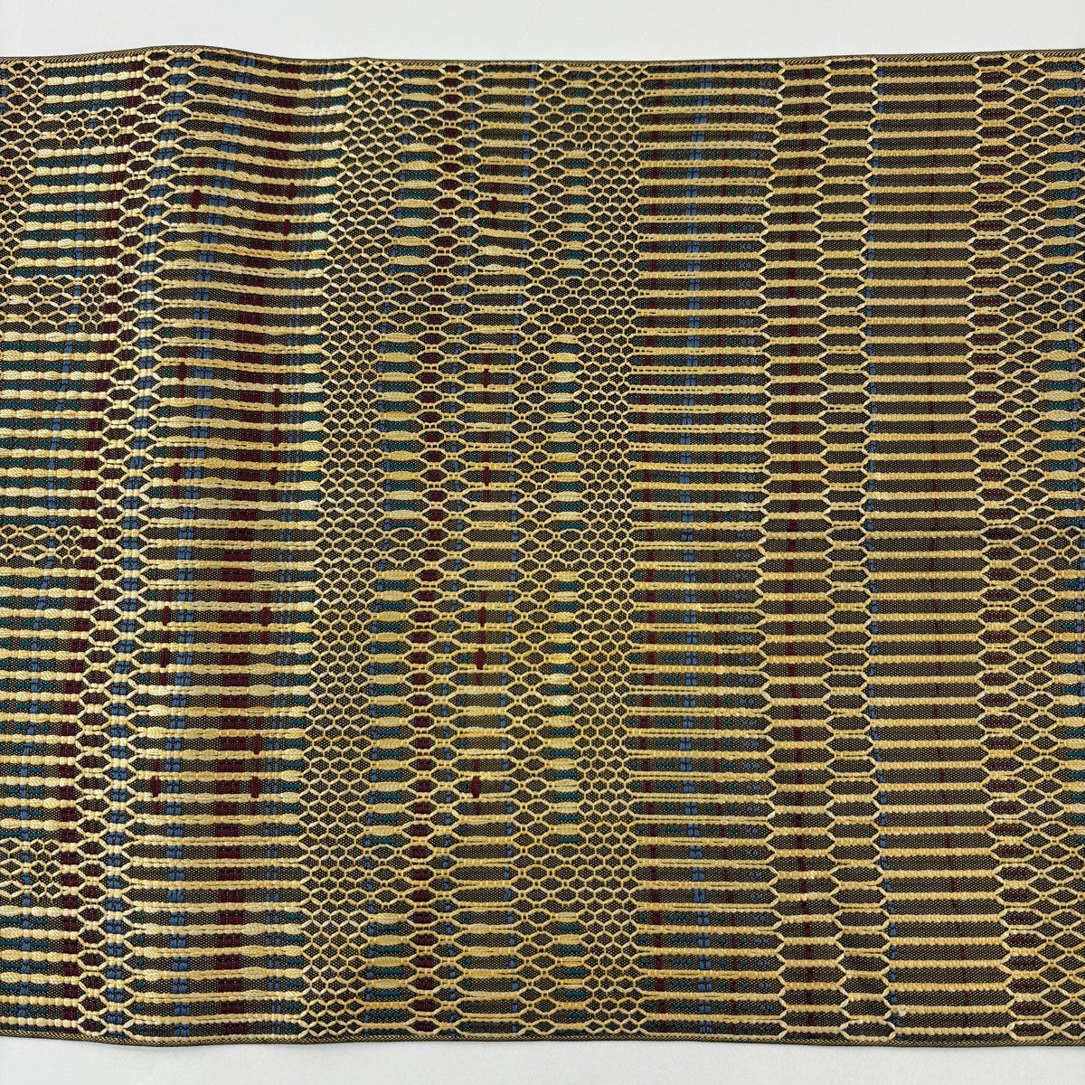 美品】 名古屋帯 秀品 八寸名古屋帯 松葉仕立て 幾何学模様 薄黄土色