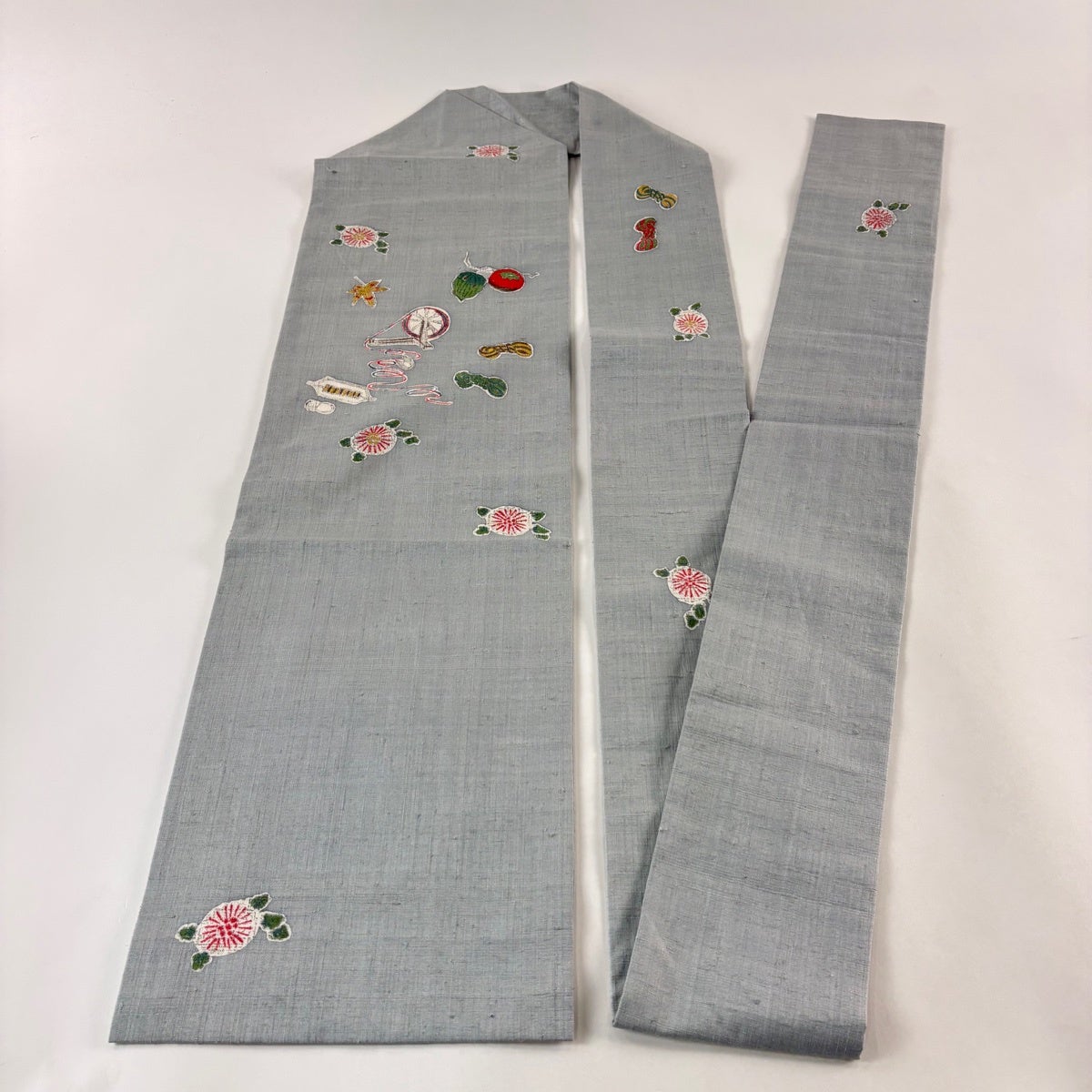 名古屋帯 秀品 紬地 生り物 草花 灰緑 正絹｜中古・古着・リサイクル