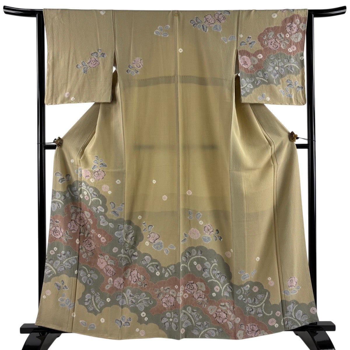 美品】 訪問着 身丈155cm 裄丈65cm M 袷 田家鬼彩 落款あり 草花 雲文