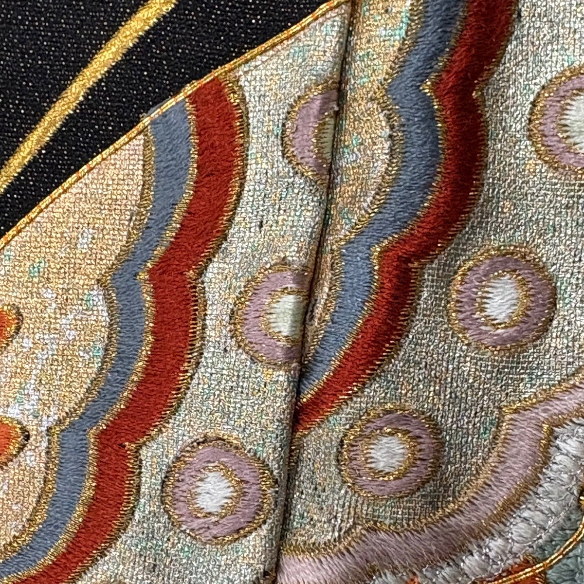 振袖 身丈168cm 裄丈68.5cm L 袷 蝶 芝 金通し 刺繍 赤茶 正絹 名品