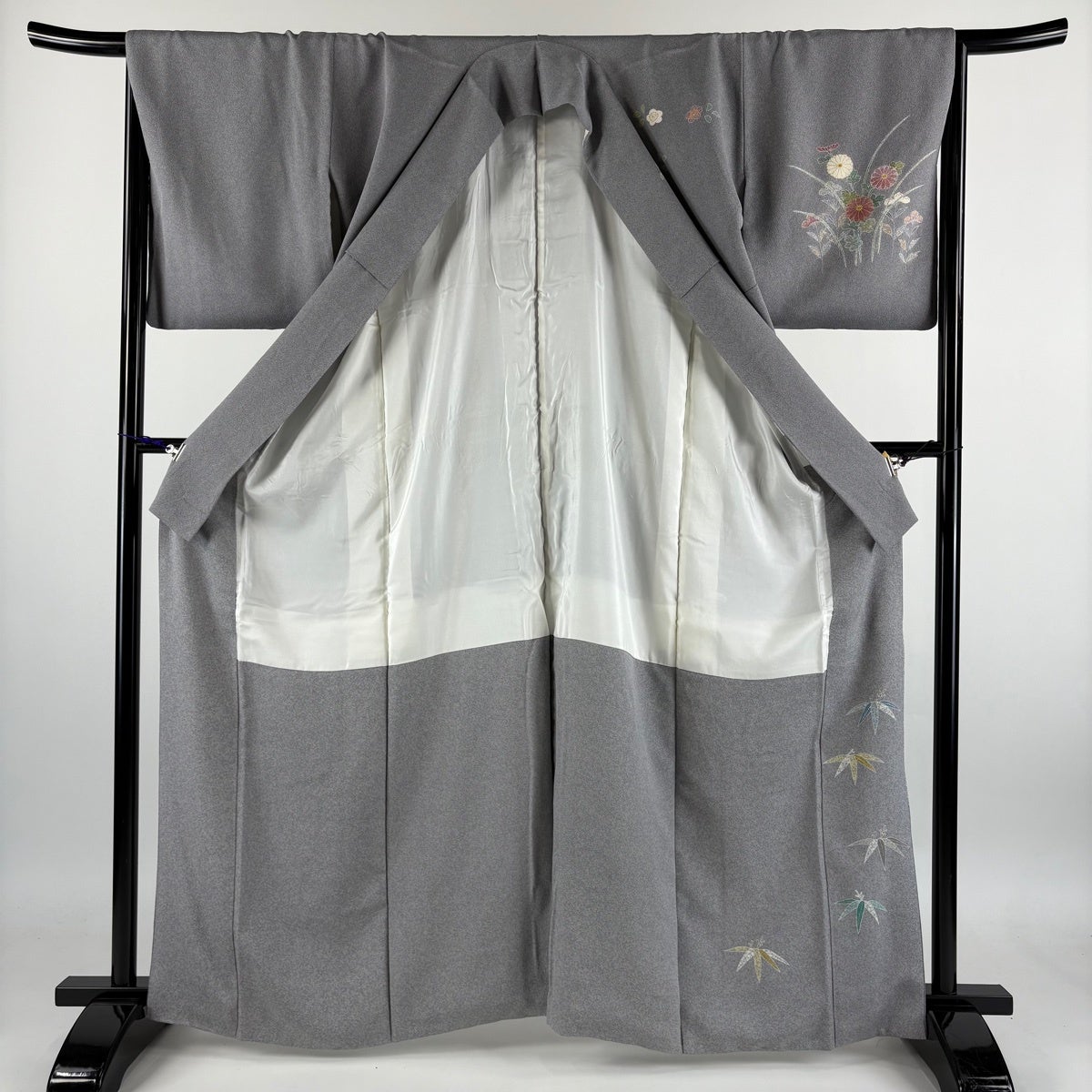 訪問着 身丈163.5cm 裄丈68.5cm L 袷 松井青々 落款あり 草花 霞 金彩