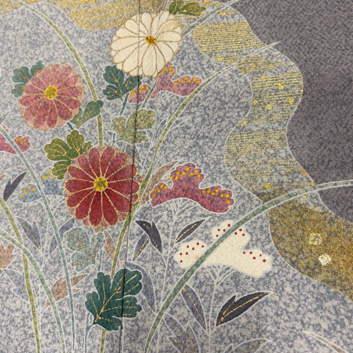 訪問着 身丈163.5cm 裄丈68.5cm L 袷 松井青々 落款あり 草花 霞 金彩