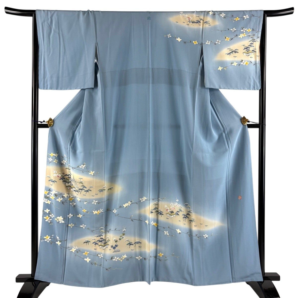 美品】 訪問着 身丈156cm 裄丈62.5cm S 袷 紬地 落款あり 童 草花