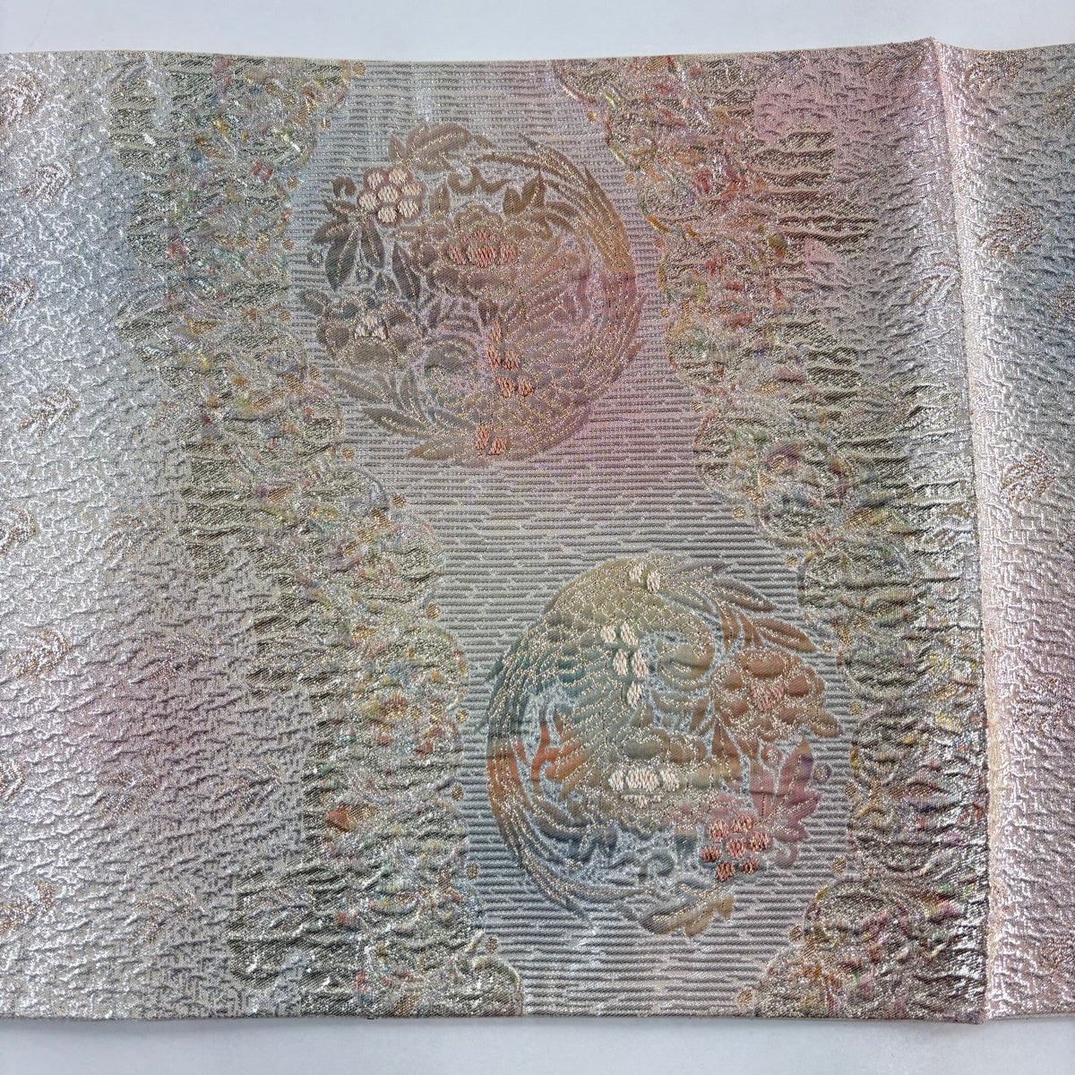 美品】 袋帯 秀品 鳥 草花 箔 薄ピンク お太鼓柄 正絹｜中古・古着