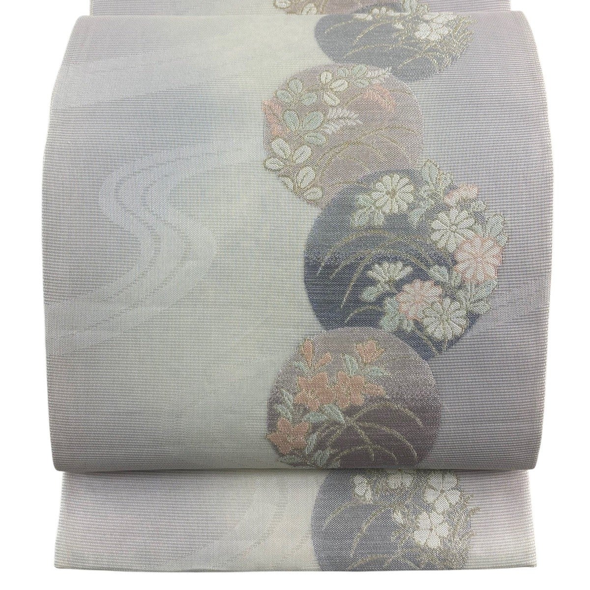 袋帯 秀品 夏帯 絽 秋草 流水 金銀糸 灰紫 六通 正絹｜中古・古着