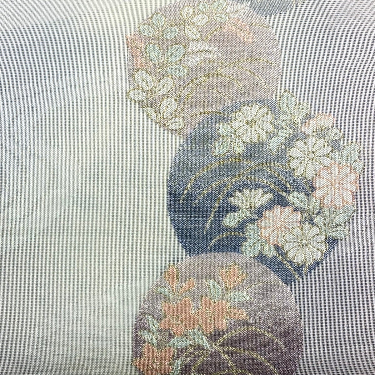 袋帯 秀品 夏帯 絽 秋草 流水 金銀糸 灰紫 六通 正絹｜中古・古着