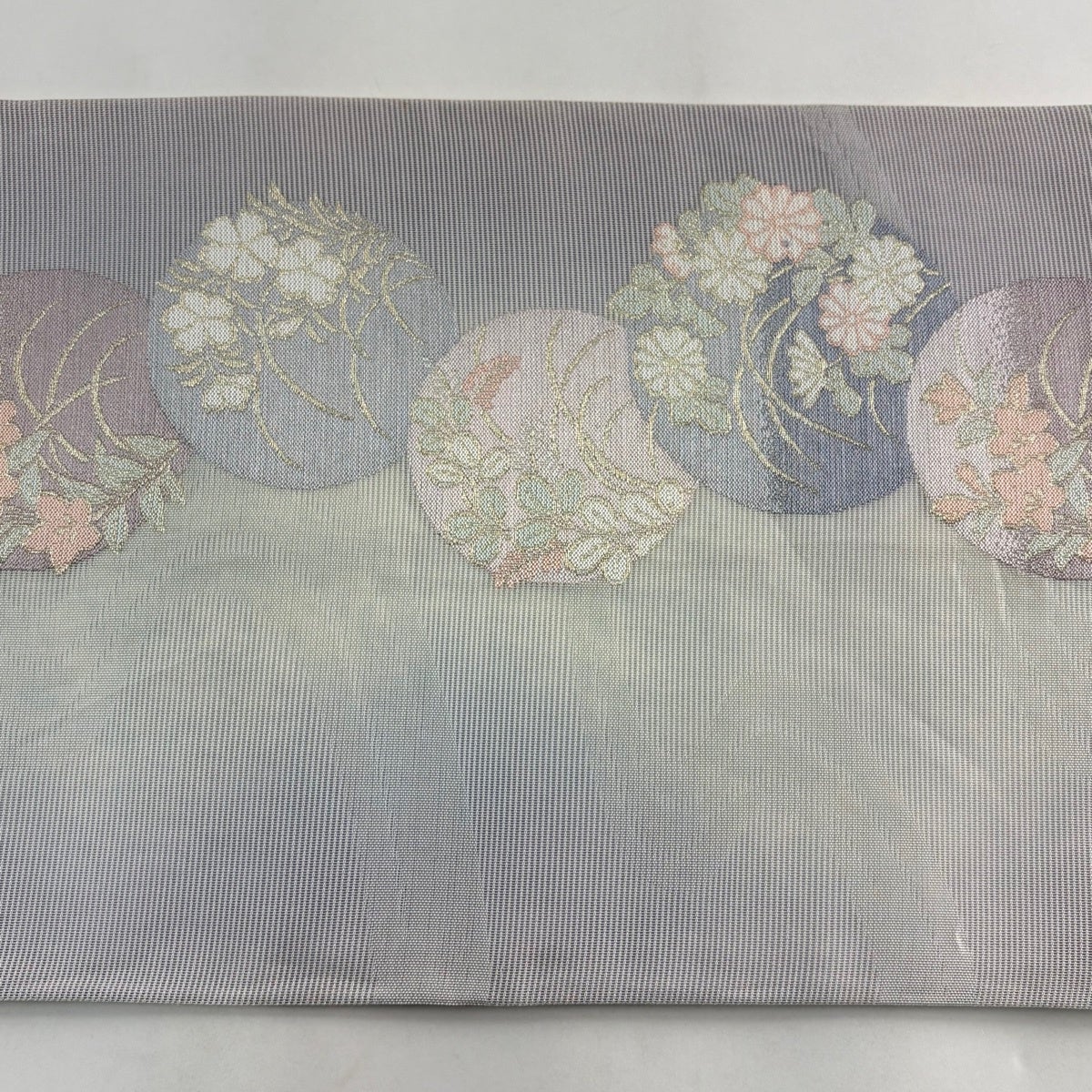 袋帯 秀品 夏帯 絽 秋草 流水 金銀糸 灰紫 六通 正絹｜中古・古着