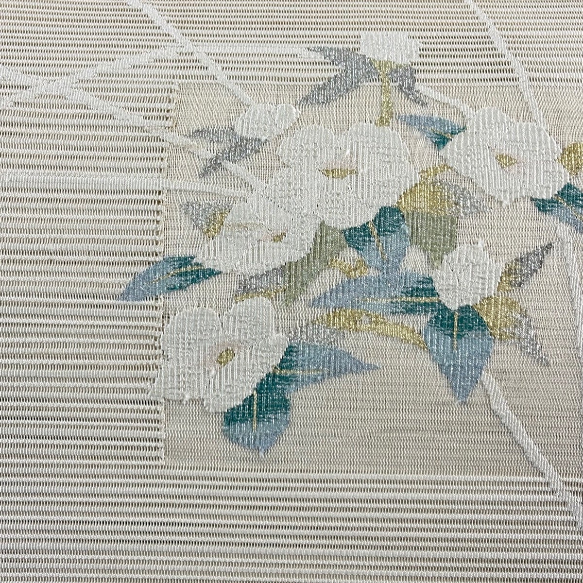 名古屋帯 秀品 夏帯 絽 八寸名古屋帯 草花 金銀糸 クリーム 正絹｜中古