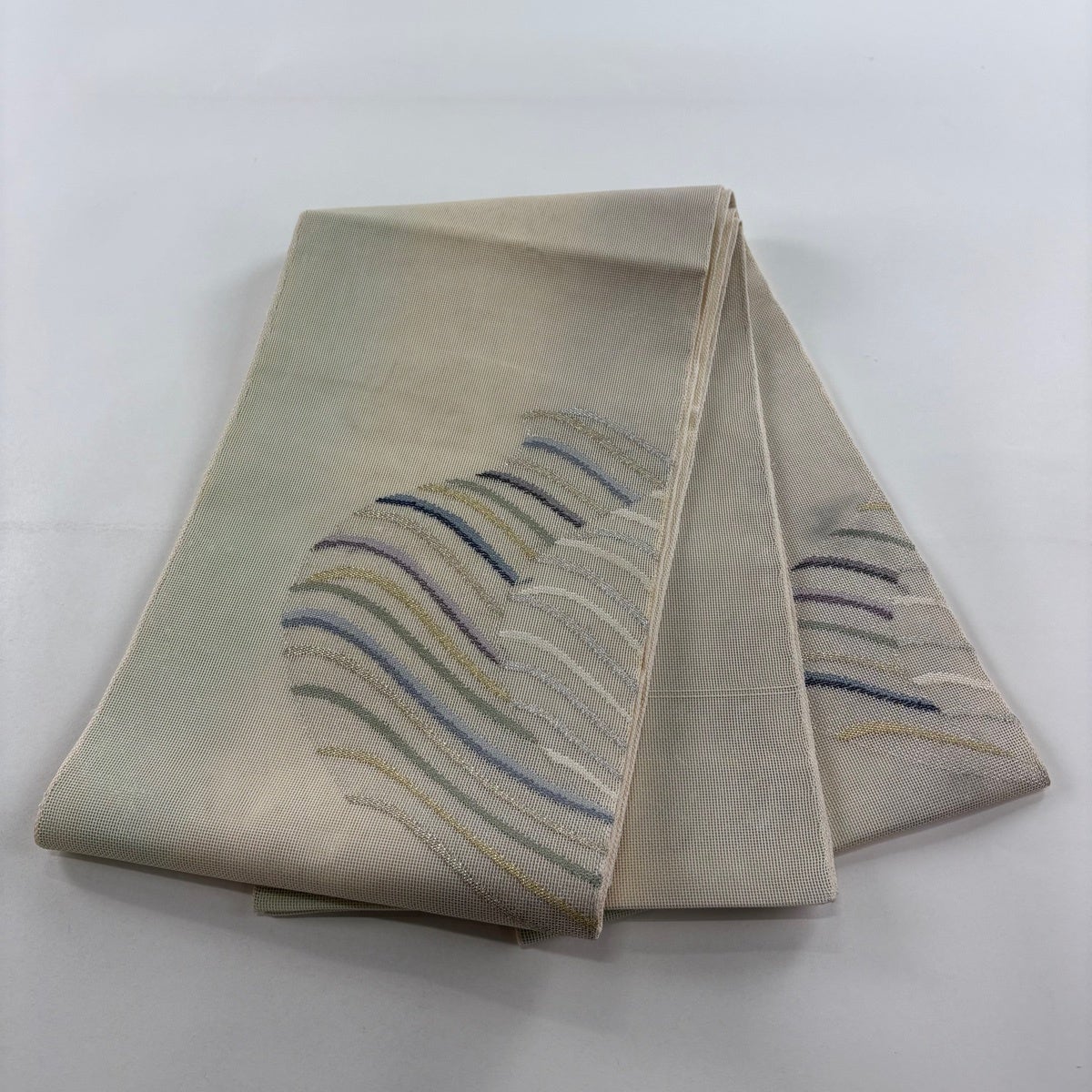 袋帯 秀品 夏帯 紗 幾何学 金銀糸 クリーム お太鼓柄 正絹｜中古・古着