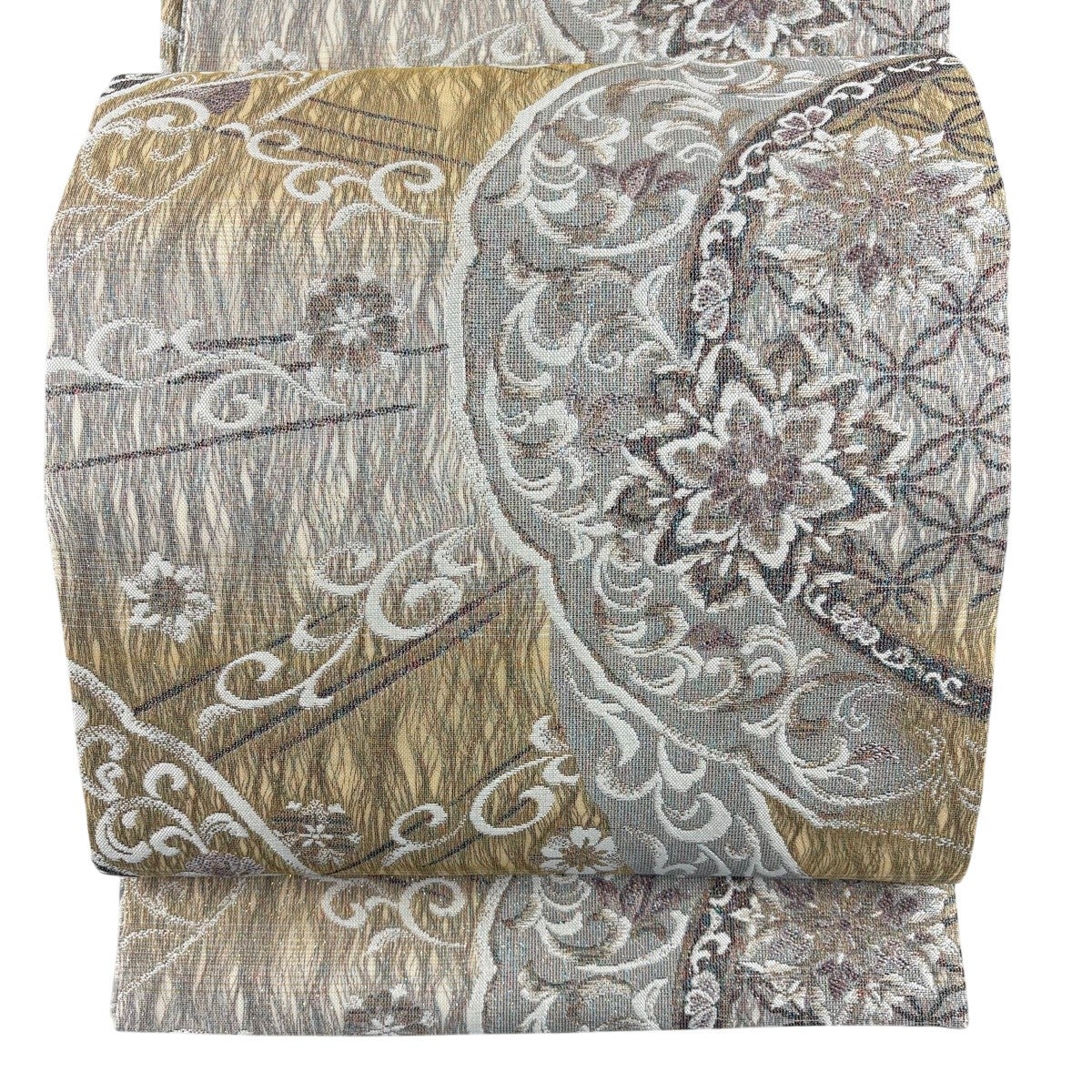美品】 袋帯 名品 落款あり 鳳凰 花唐草 金糸 箔 赤茶 六通 正絹｜中古