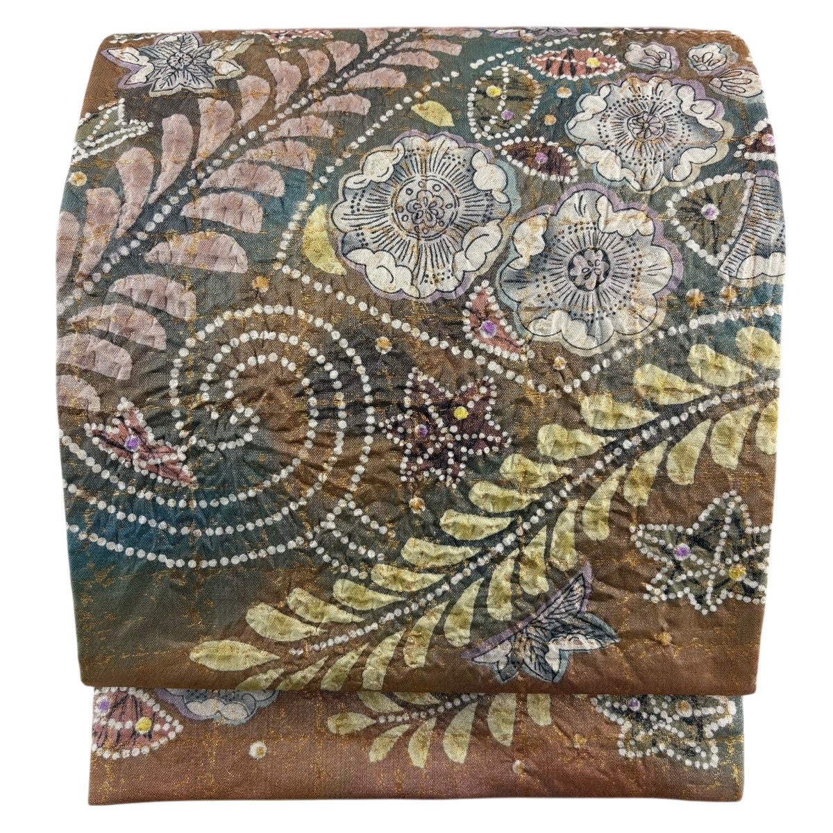 美品】 袋帯 秀品 華文 葡萄唐草 銀糸 箔 金色 お太鼓柄 正絹｜中古