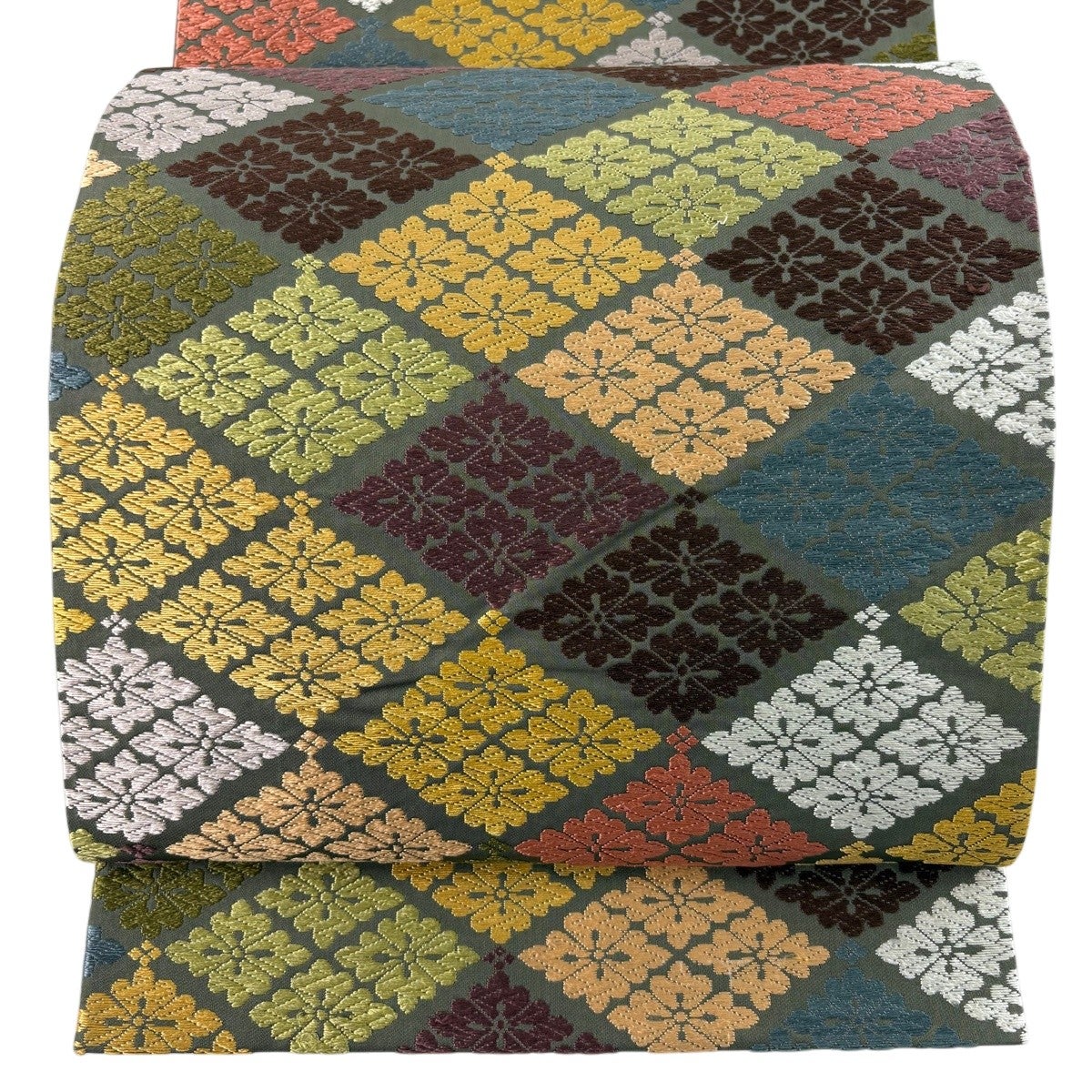袋帯 名品 花菱 唐織 鶯色 六通 正絹|中古・古着・リサイクル 袋帯 名品 花菱 唐織 鶯色 六通 正絹|中古・古着・リサイクル