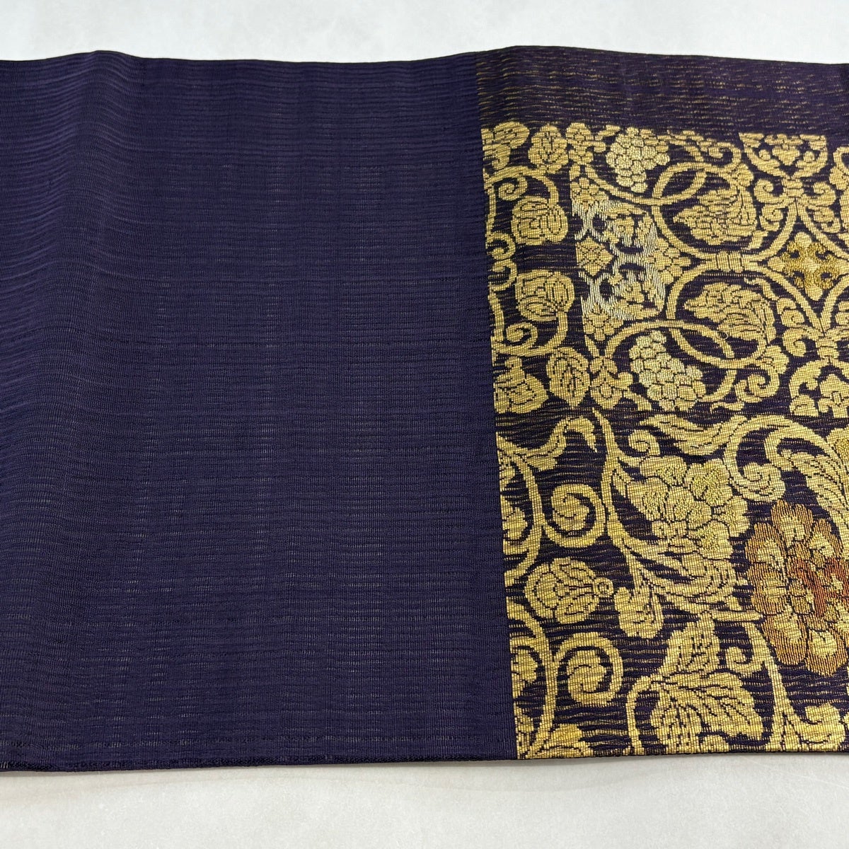 美品】 袋帯 逸品 紋屋井関 落款あり 御寮織 鳳凰 花唐草 箔 金糸 紫