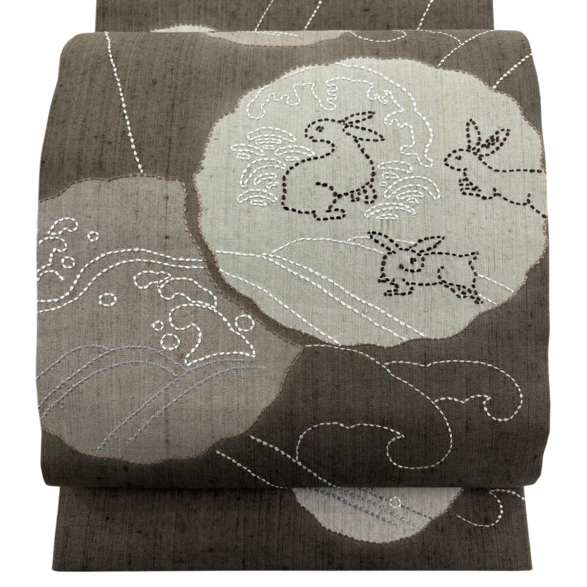 美品】 袋名古屋帯 優品 草花 切嵌 刺し子刺繍 赤紫 正絹|中古・古着 美品】 袋名古屋帯 優品 草花 切嵌 刺し子刺繍 赤紫 正絹|中古・古着