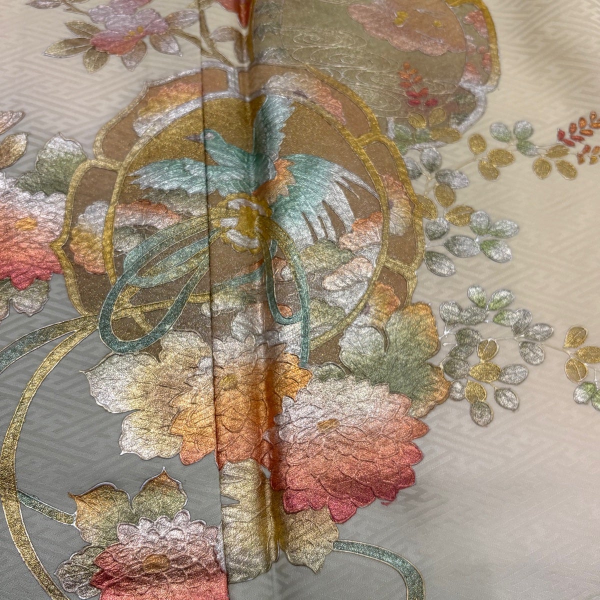 美品】 付下げ 身丈159cm 裄丈63cm S 袷 鏡裏文 草花 金銀彩 ぼかし 薄