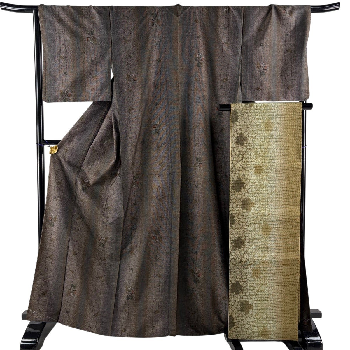 美品】 大島紬 身丈167.5cm 裄丈68.5cm L 袷 袋帯セット 純泥染 証紙