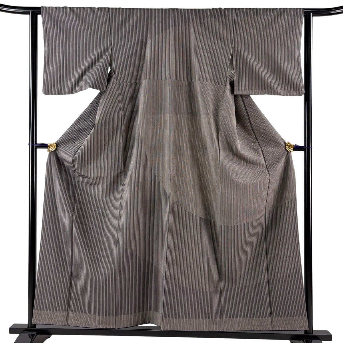 希少訪問着裄丈長め 美品】 訪問着 身丈157cm 裄丈62.5cm S 袷 紬地 縦縞 黒灰 正絹 逸品