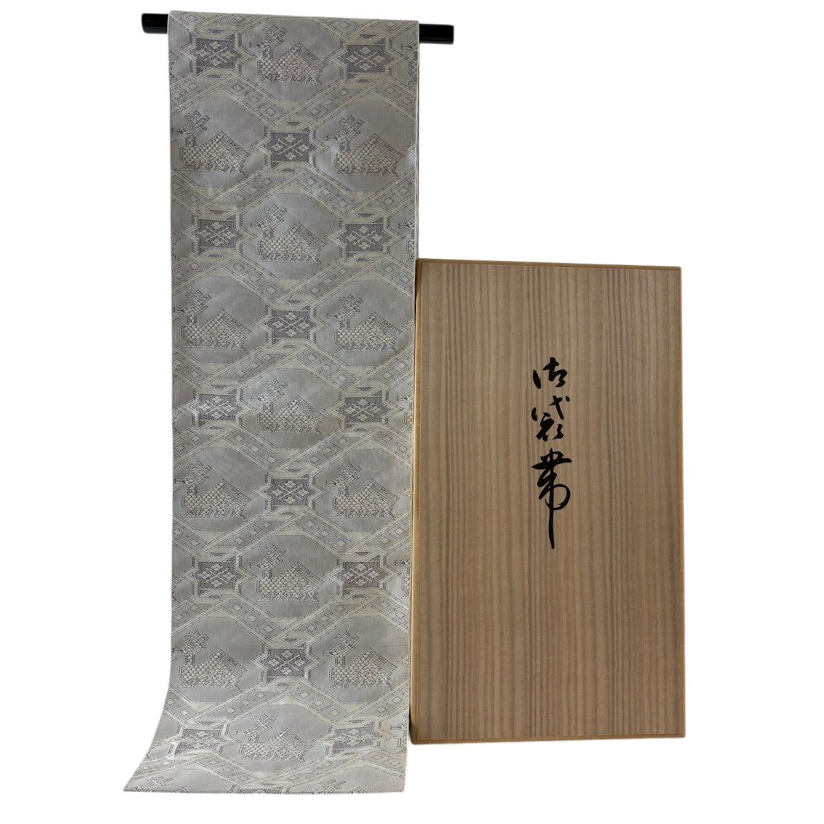 名古屋帯 逸品 共箱付き 八寸名古屋帯 松葉仕立て 道長取り 花唐草 金