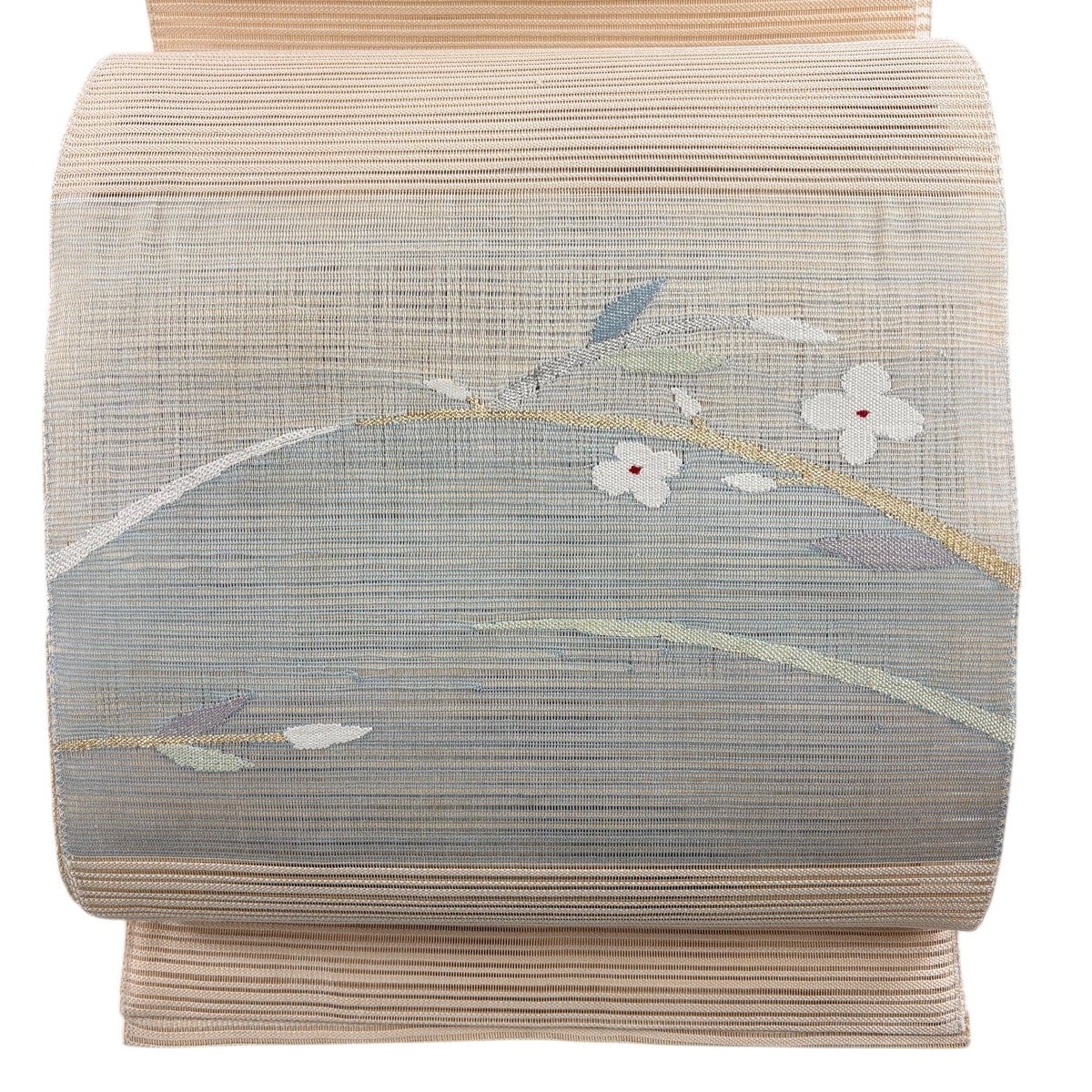 美品】 名古屋帯 秀品 夏帯 絽 草花 霞 金銀糸 ベージュ 正絹｜中古