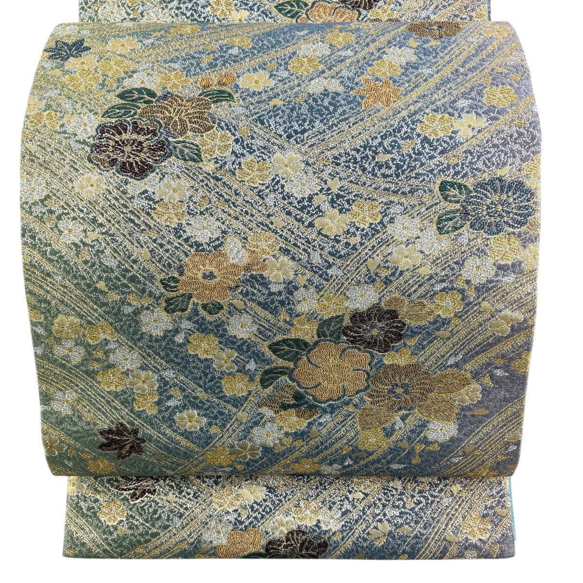 美品】 袋帯 秀品 菊 桜 金銀糸 箔 銀色 六通 正絹｜中古・古着